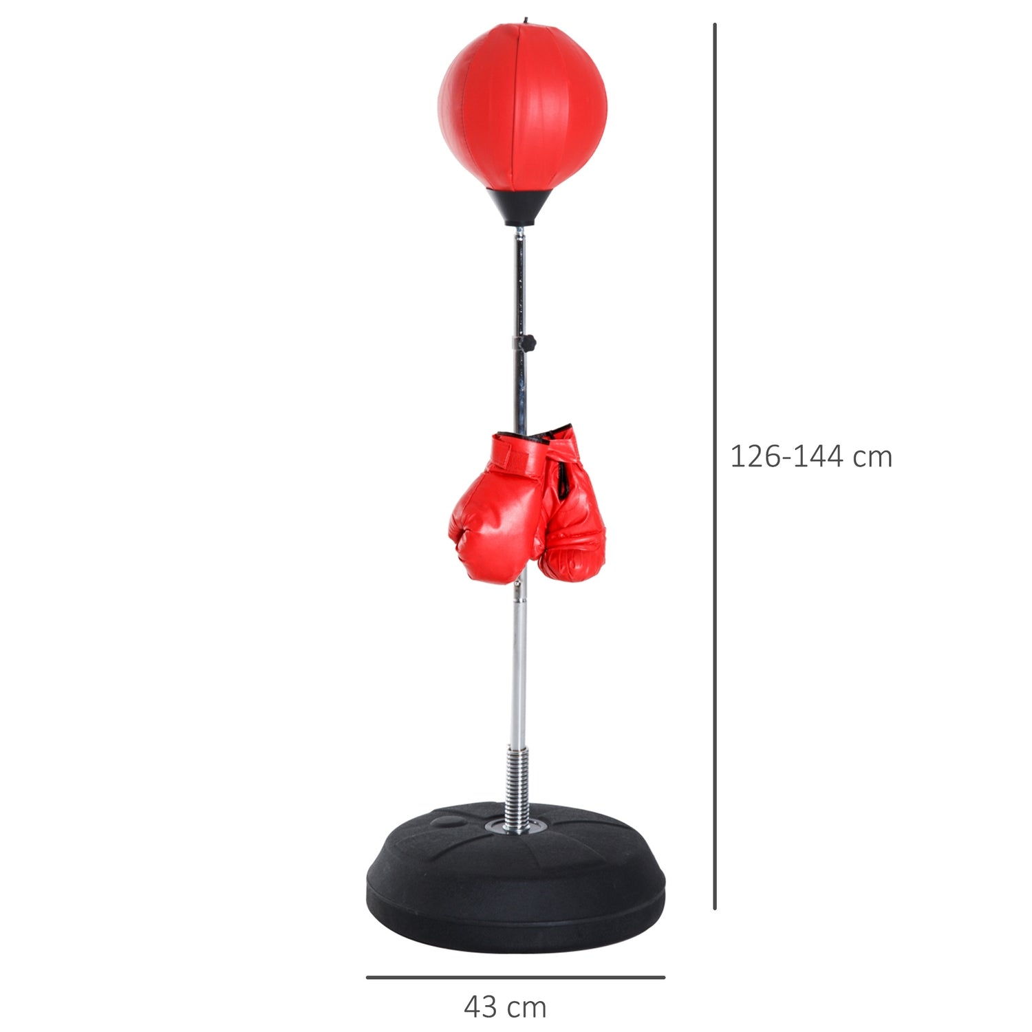 Stående boxningssäck med handskar, justerbar höjd 126-144cm