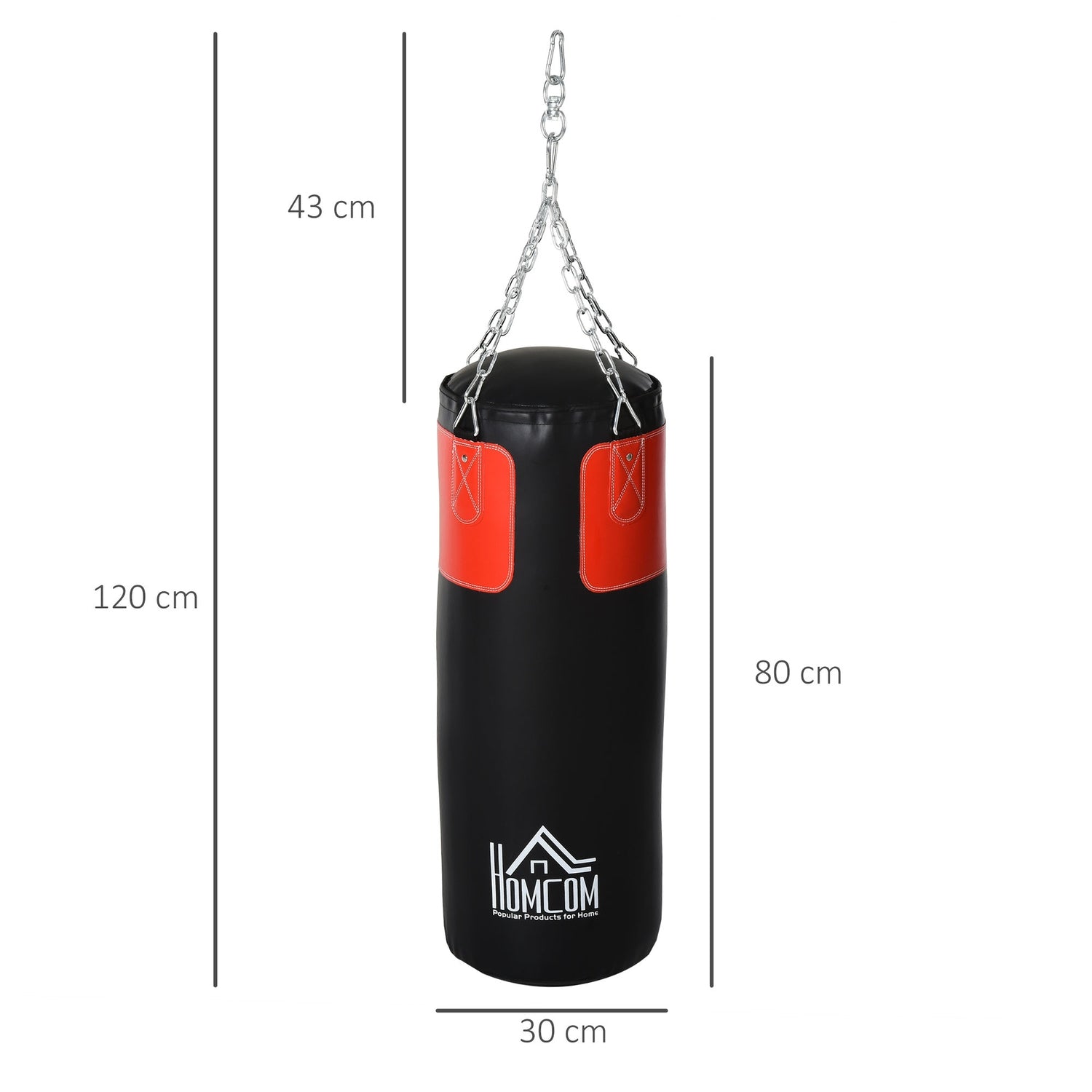 Boxningssäcksset med handskar, fylld, 120cm, svart/röd