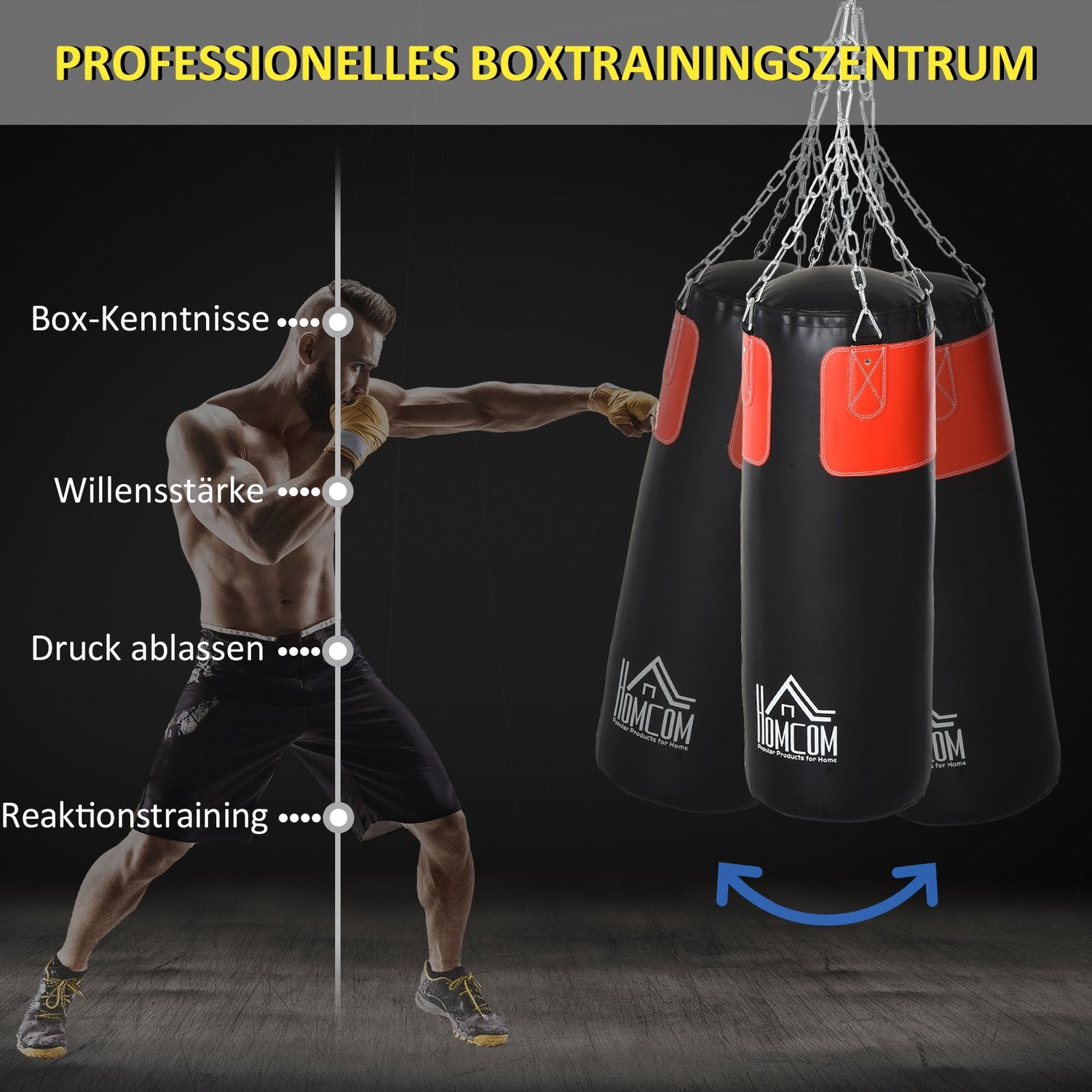 Boxningssäcksset med handskar, fylld, 120cm, svart/röd