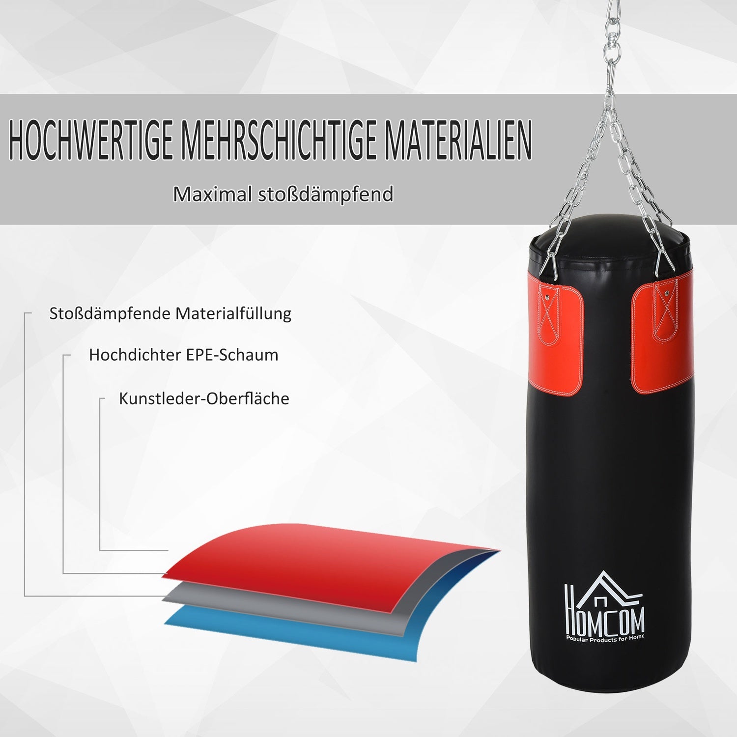 Boxningssäcksset med handskar, fylld, 120cm, svart/röd