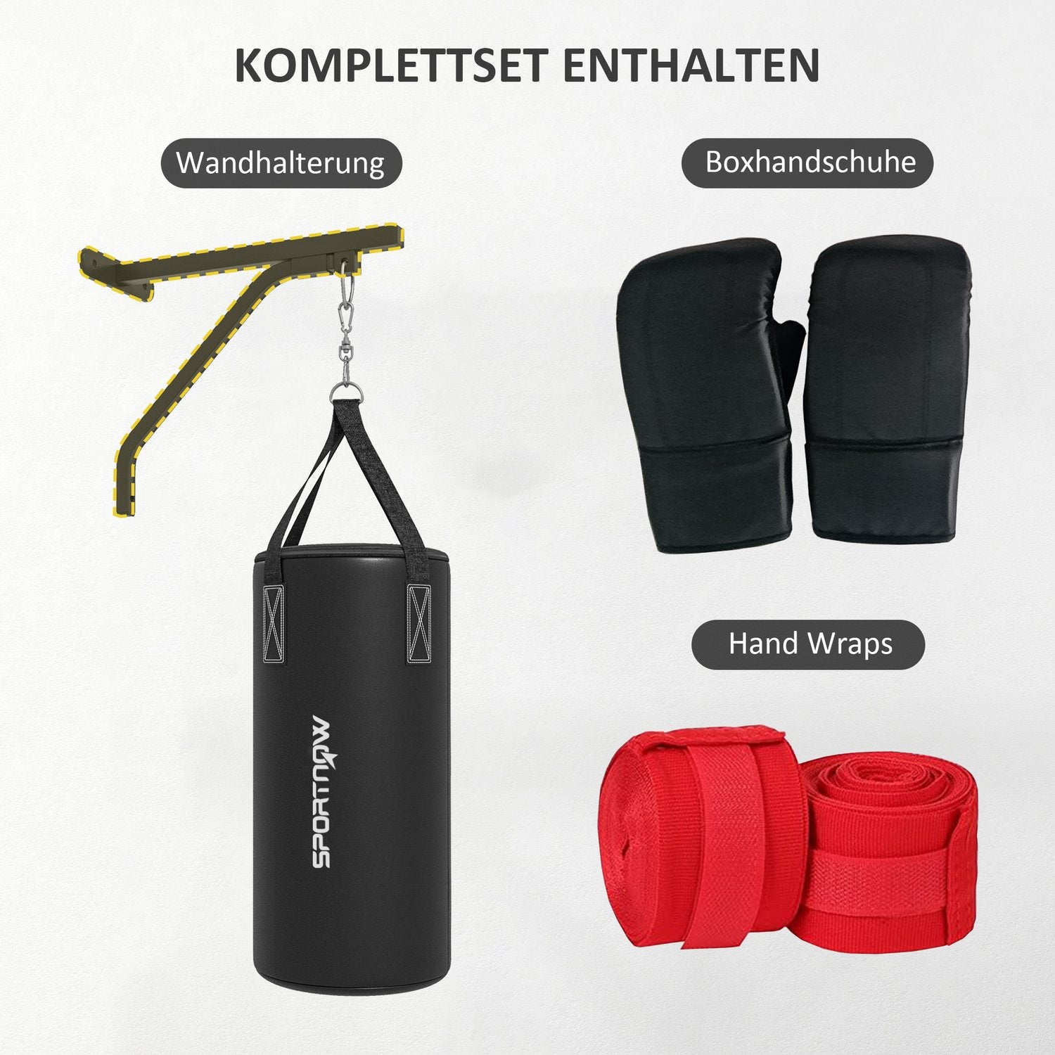 Väggfäste för boxningssäck, justerbart stålstativ med handskar