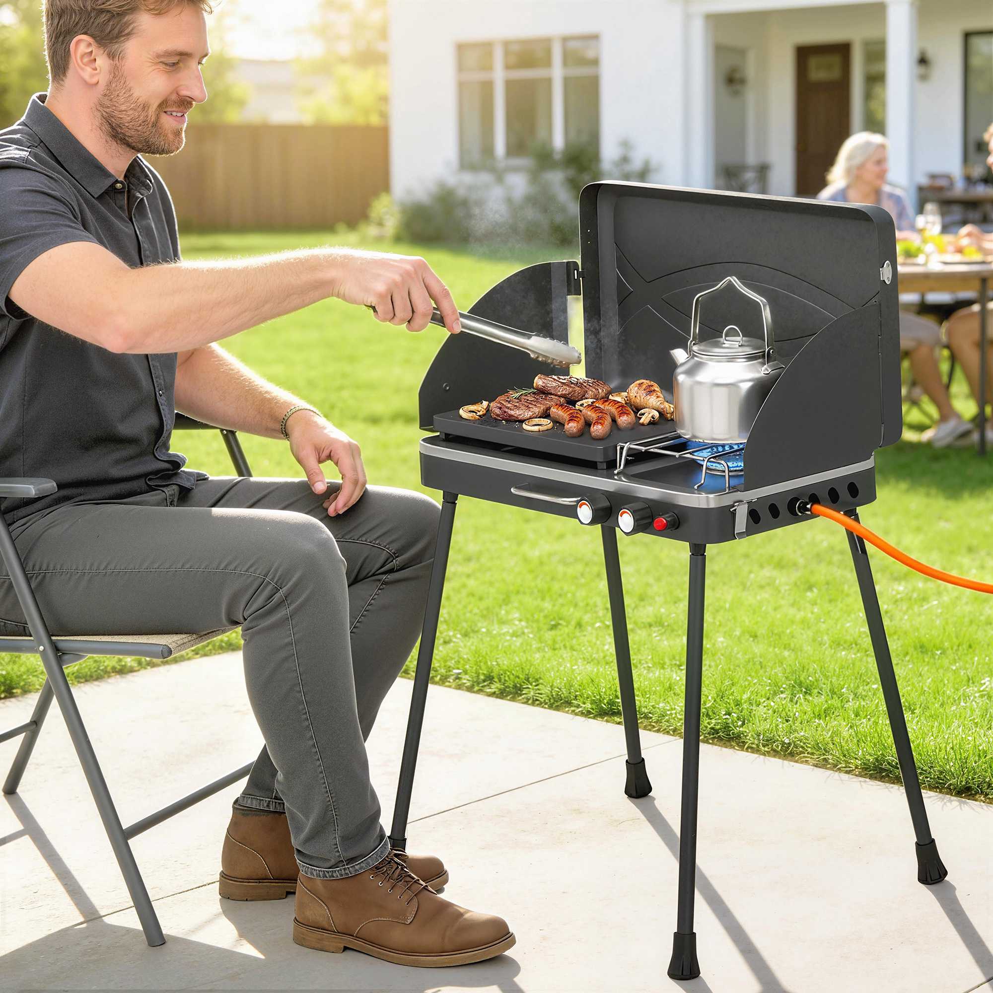 Bärbar gasgrill med 2 brännare, 7 kW, bordsmonterad