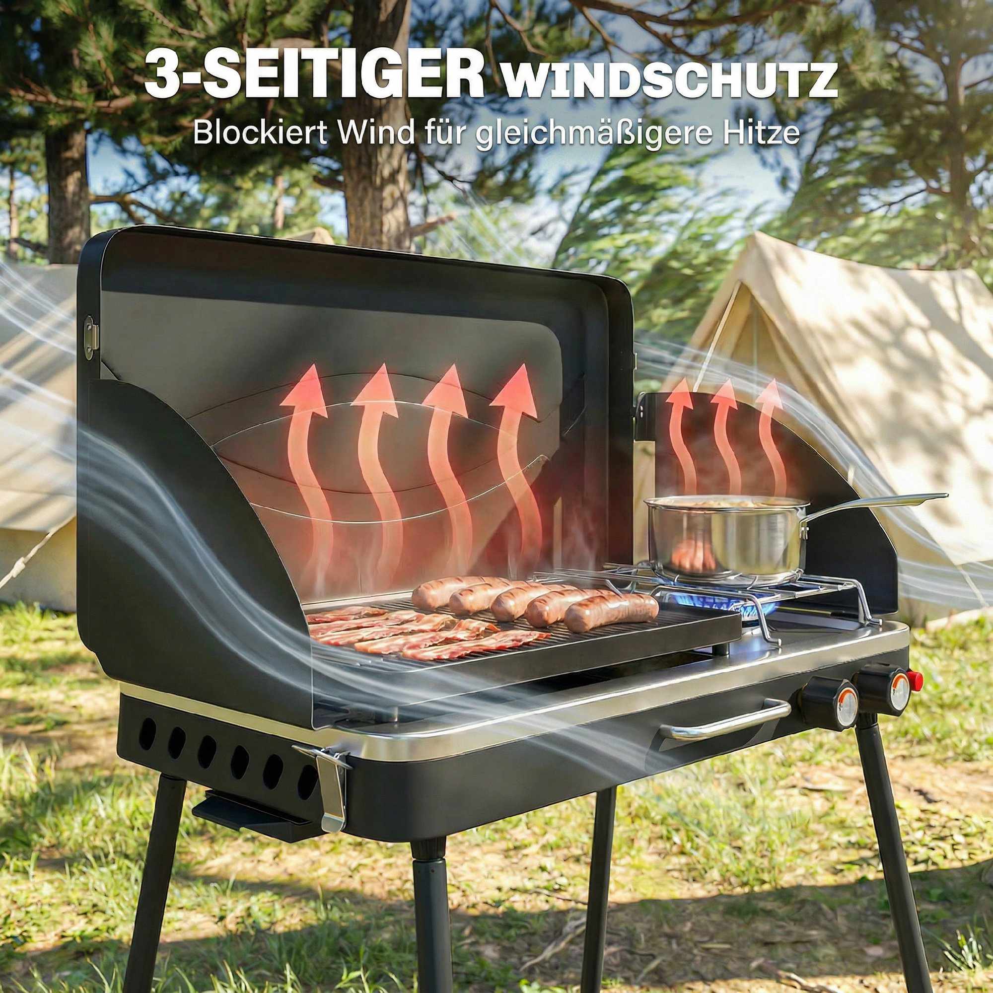 Bärbar gasgrill med 2 brännare, 7 kW, bordsmonterad