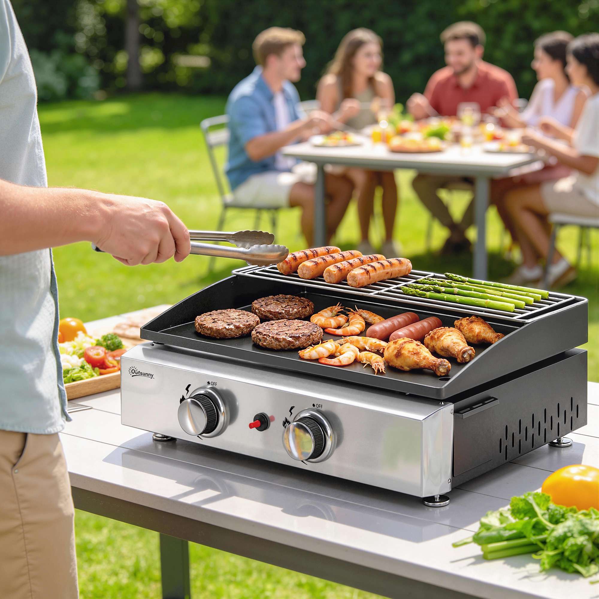 Bärbar gasgrill med 2 brännare, keramiskt belagt galler