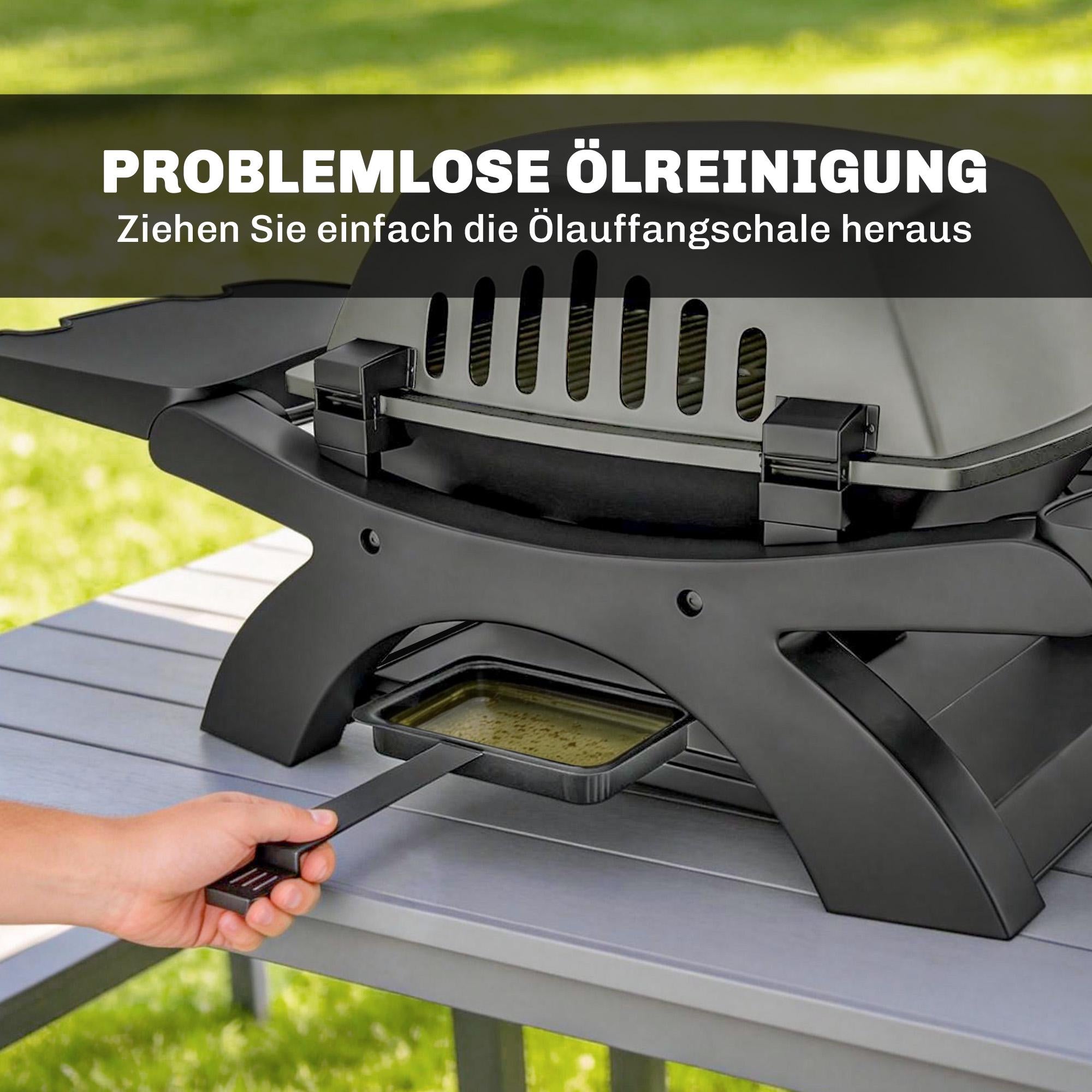 Bärbar gasgrill med 3,3 kW brännare och sidobord