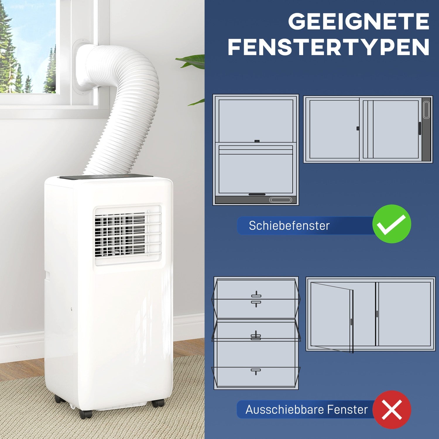 Bärbar luftkonditionering, 9000 BTU, 3-i-1 kylning och avfuktare