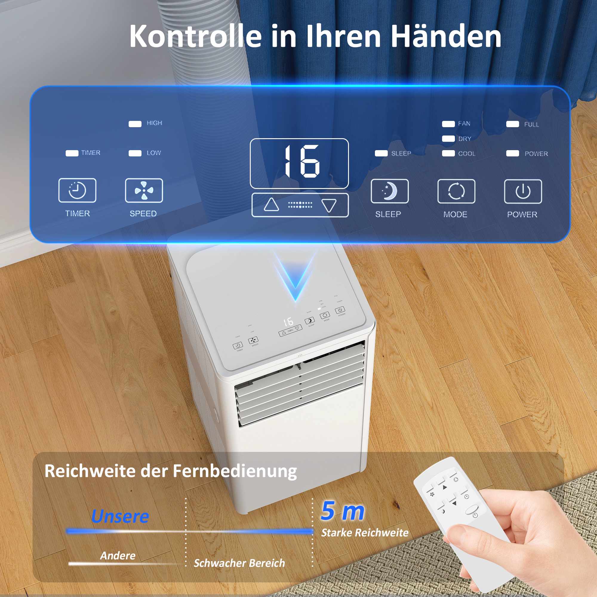 Bärbar luftkonditionering 9000 BTU, 4-i-1-kylenhet