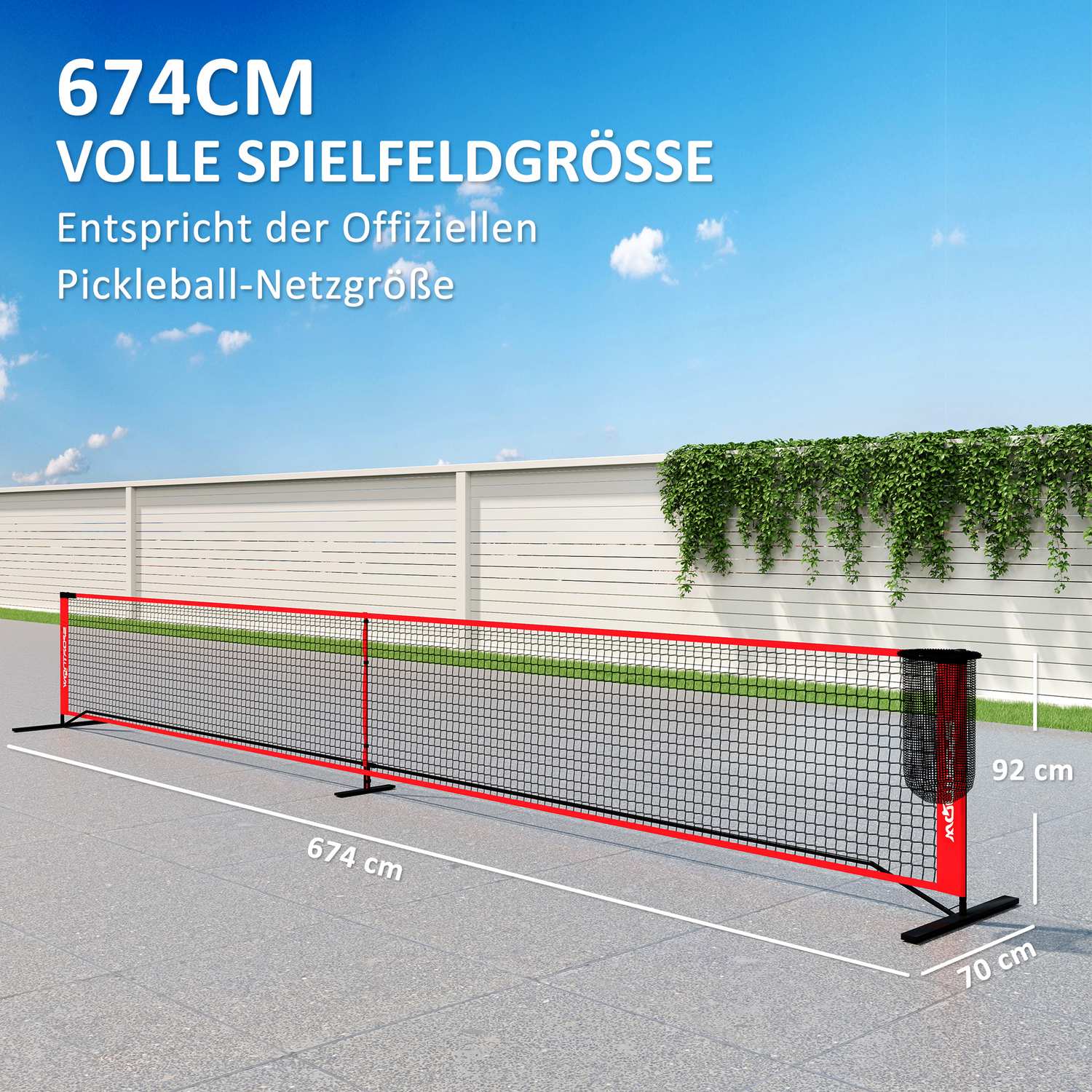 Bärbart 6,7 m pickleball-nätset med domstolsmarkörer