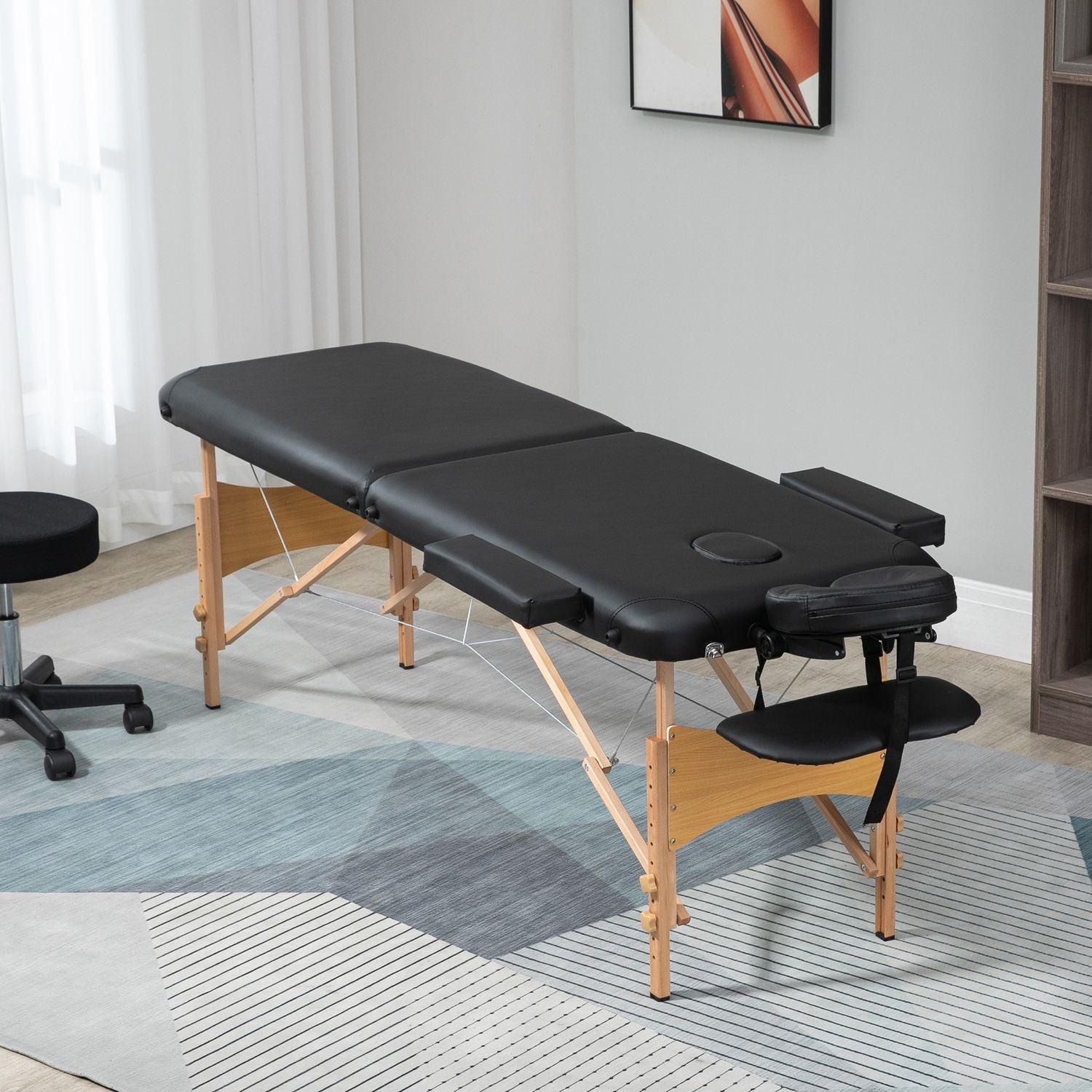 Bärbart hopfällbart massagebord, justerbar höjd, svart