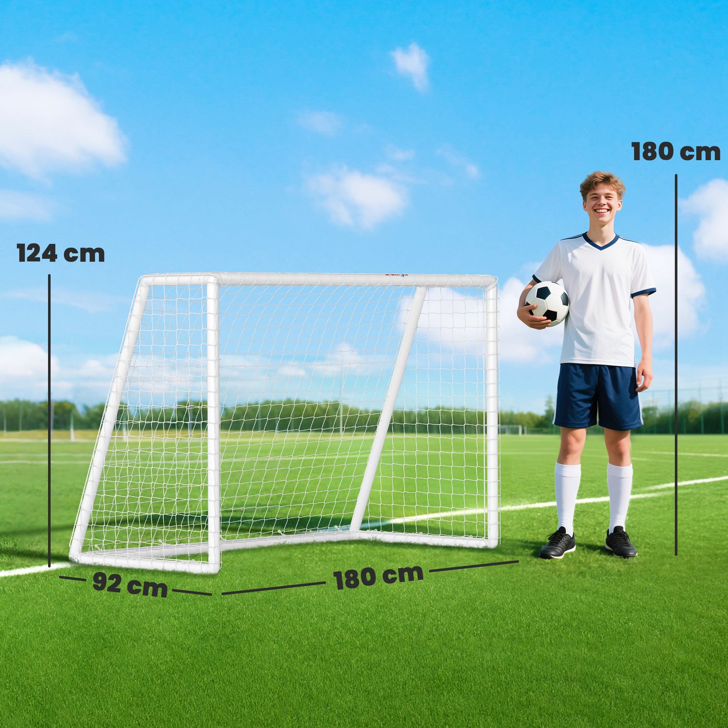 Bärbart trädgårdsfotbollsmål – väderbeständig, enkel installation, 180x92x124 cm
