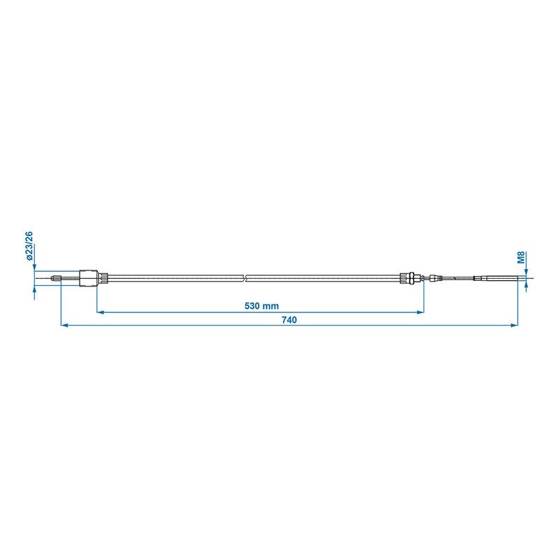 Bromskabel 530/740mm kopp Ø26mm lämplig för AL-KO < '97