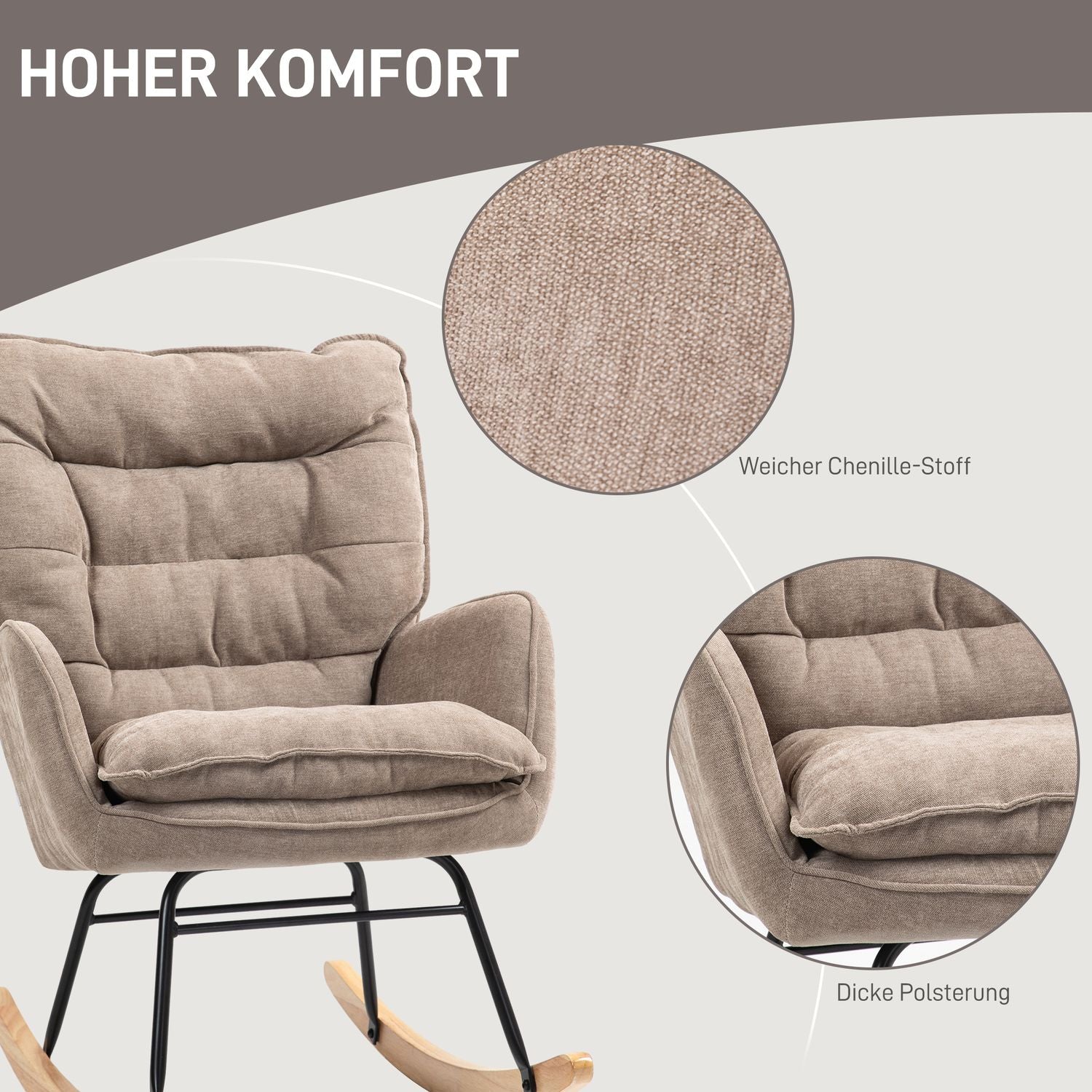 Brun fåtölj – Chenille Look, 120 kg Capacity Rocker