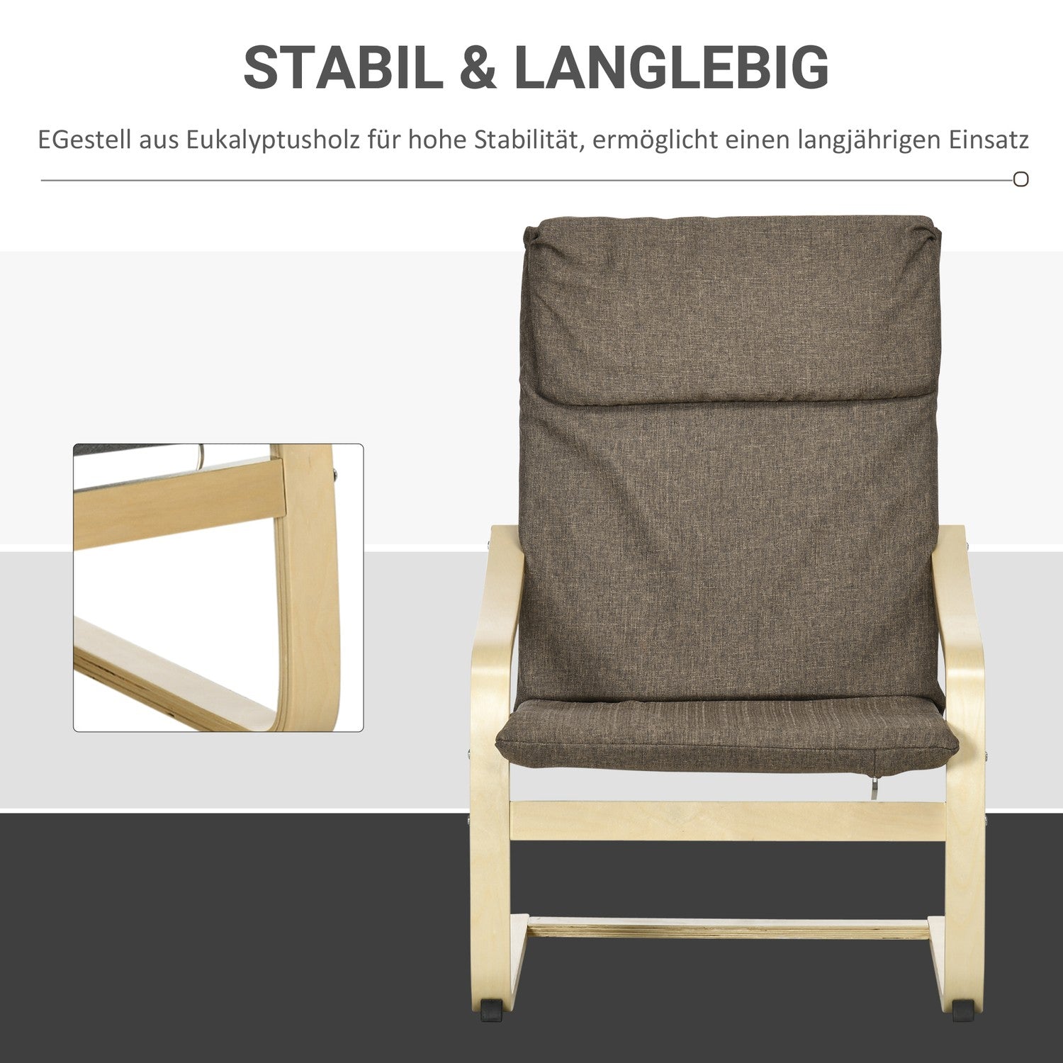Brun linne-look avkoppling gungstol med kudde