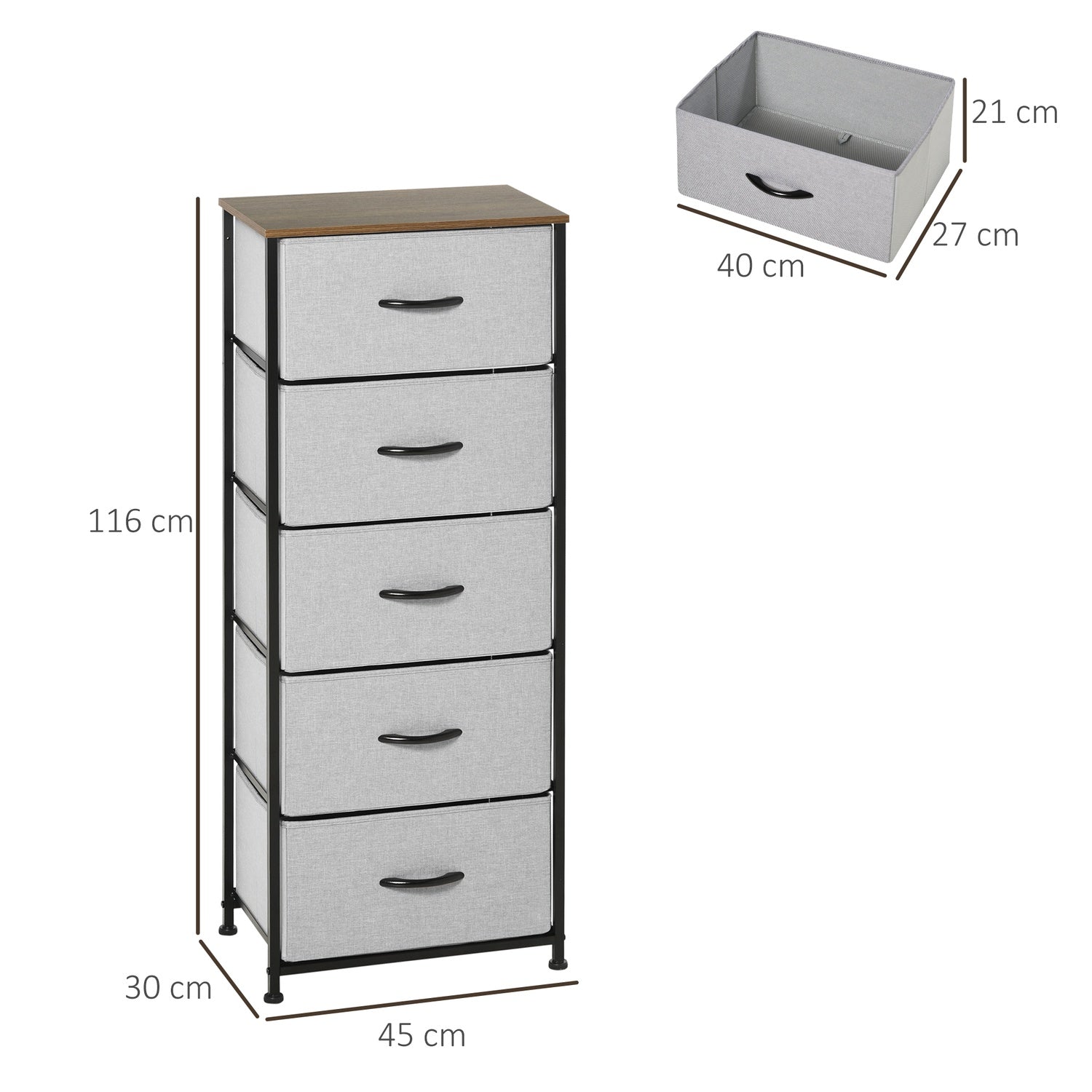 Byrå av tyg, modern förvaringsenhet med 5 lådor