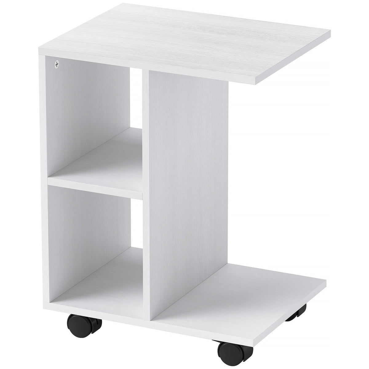 C Shape sidobord med hjul för små utrymmen, vit