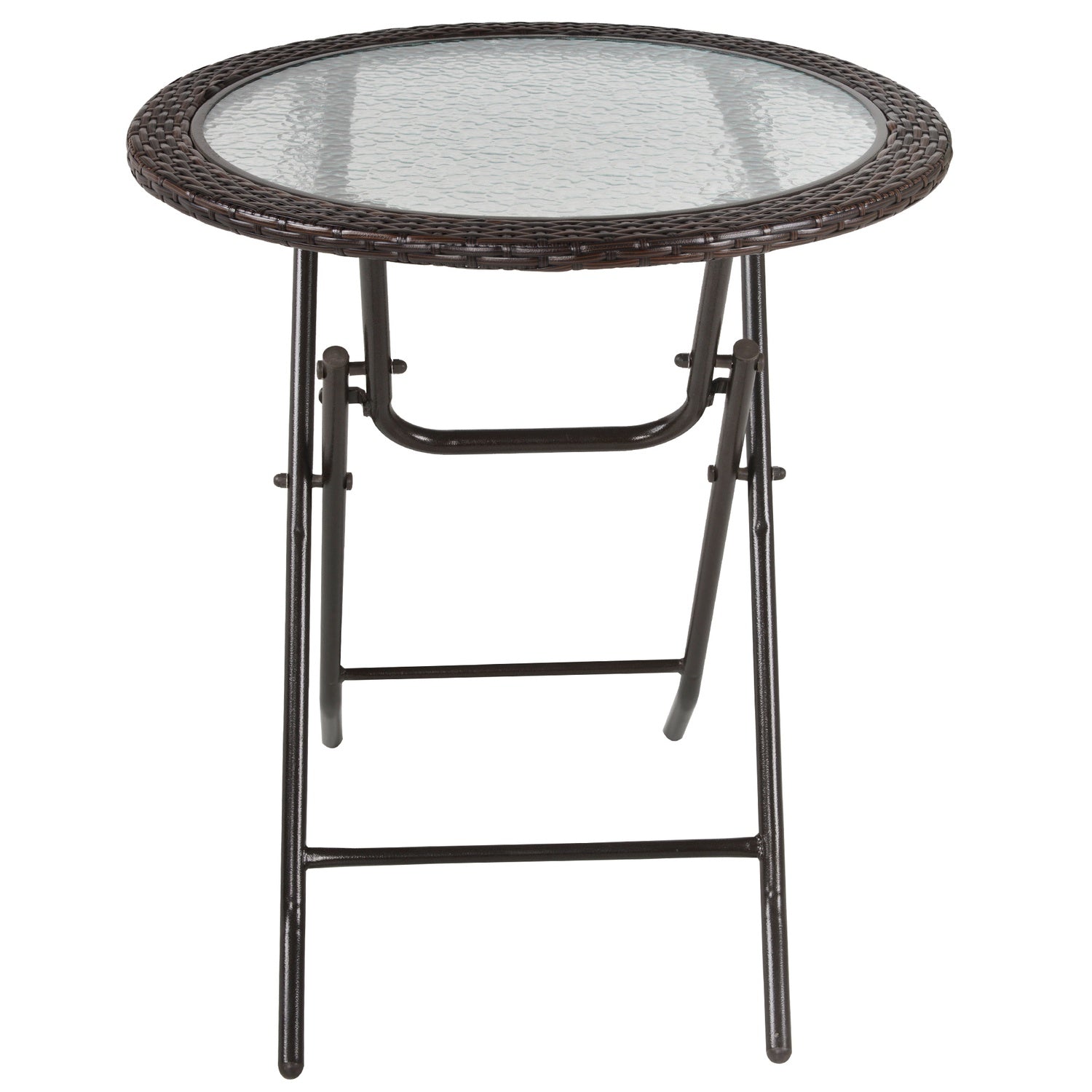 Runt hopfällbart campingbord – brun rotting, stål, Ø68 Cm