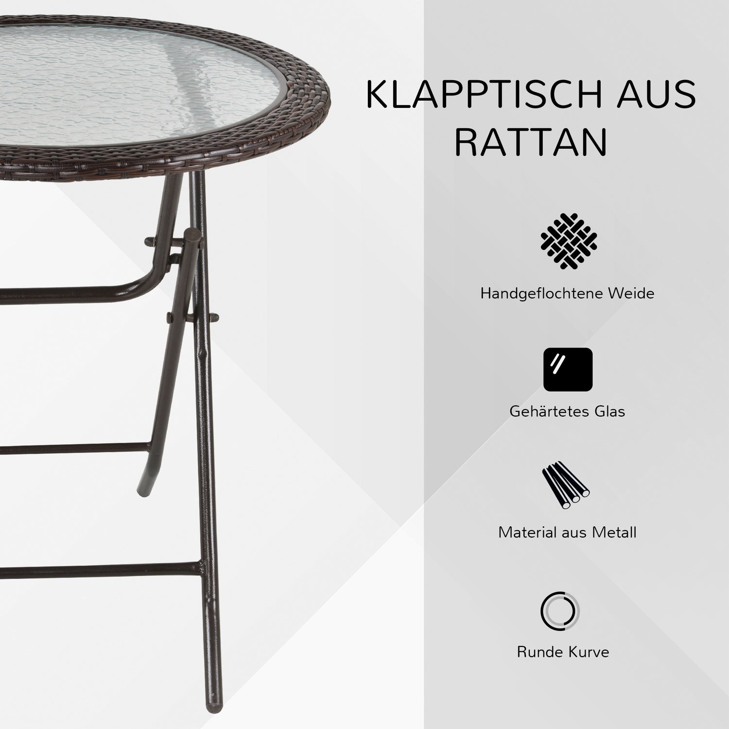 Runt hopfällbart campingbord – brun rotting, stål, Ø68 Cm