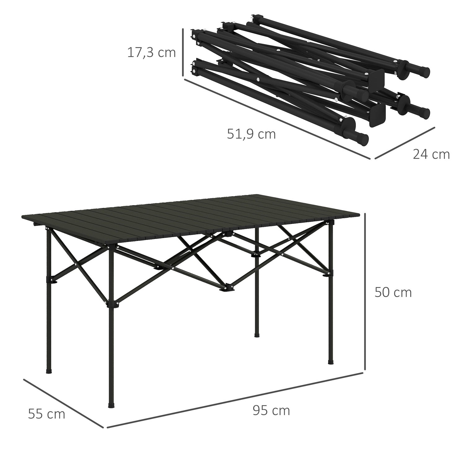 Campingbord – aluminium, hopfällbart, lätt, 2-personer