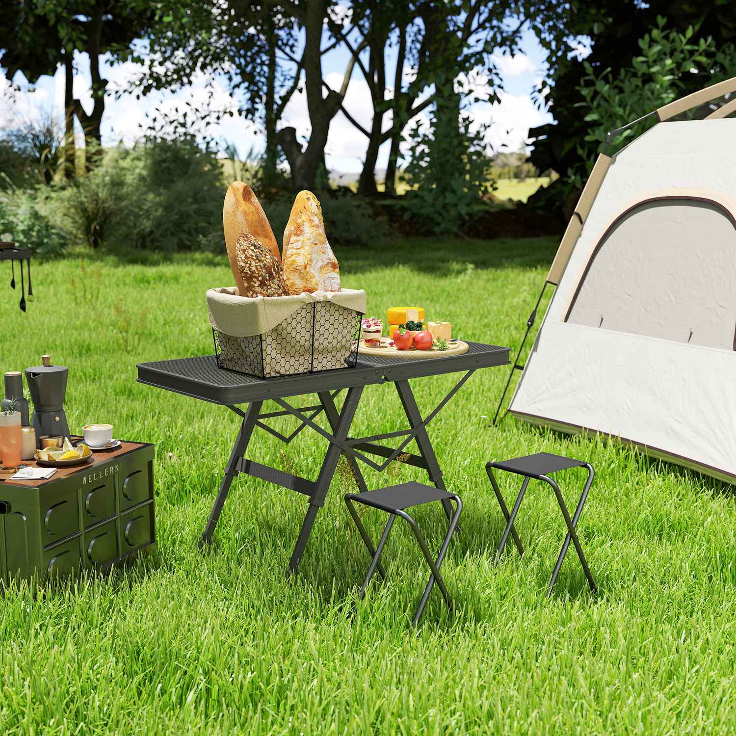 Fällbart campingbord i aluminium – Justerbart i höjdled, 90x40,5 cm