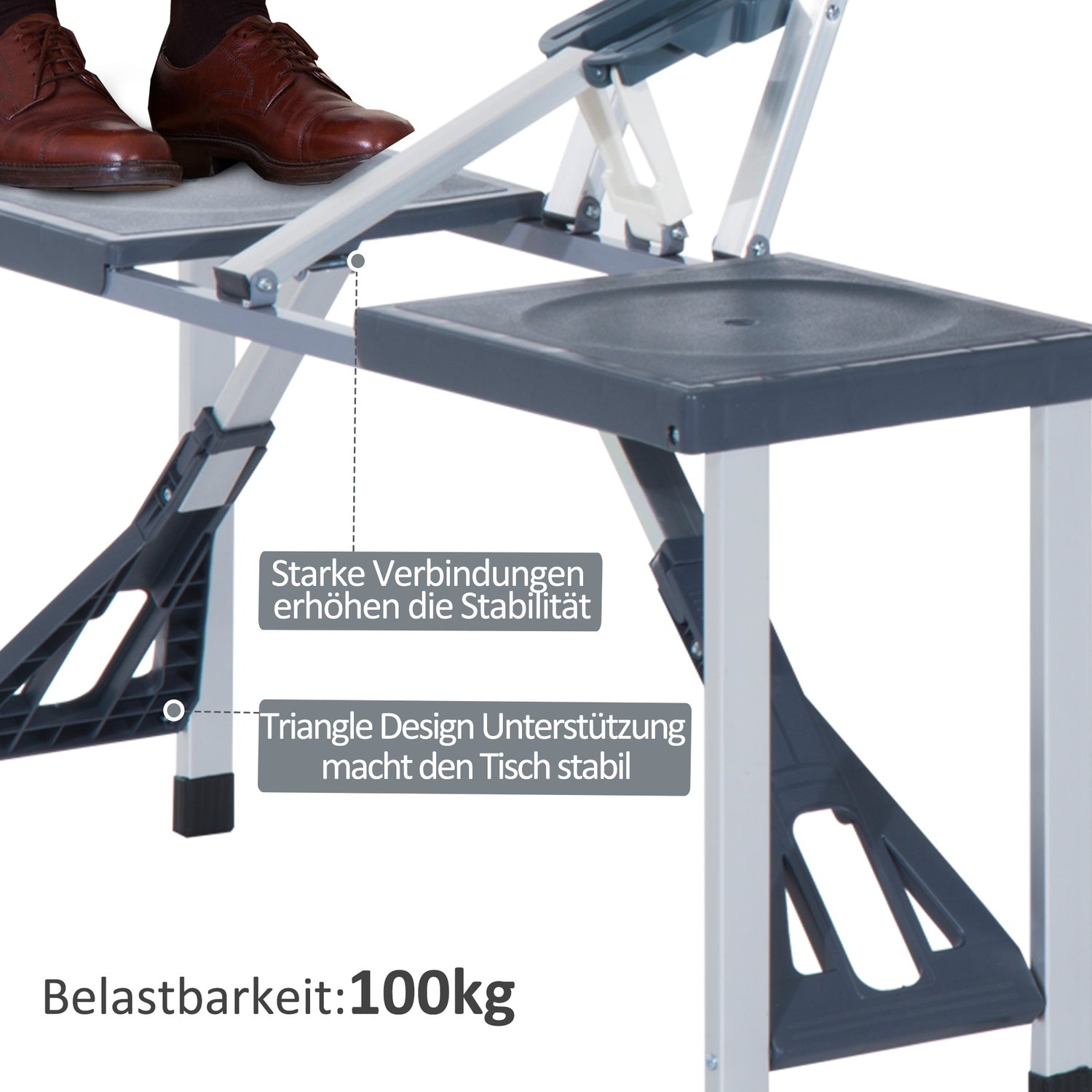 Campingbordsset i aluminium med 4 hopfällbara säten