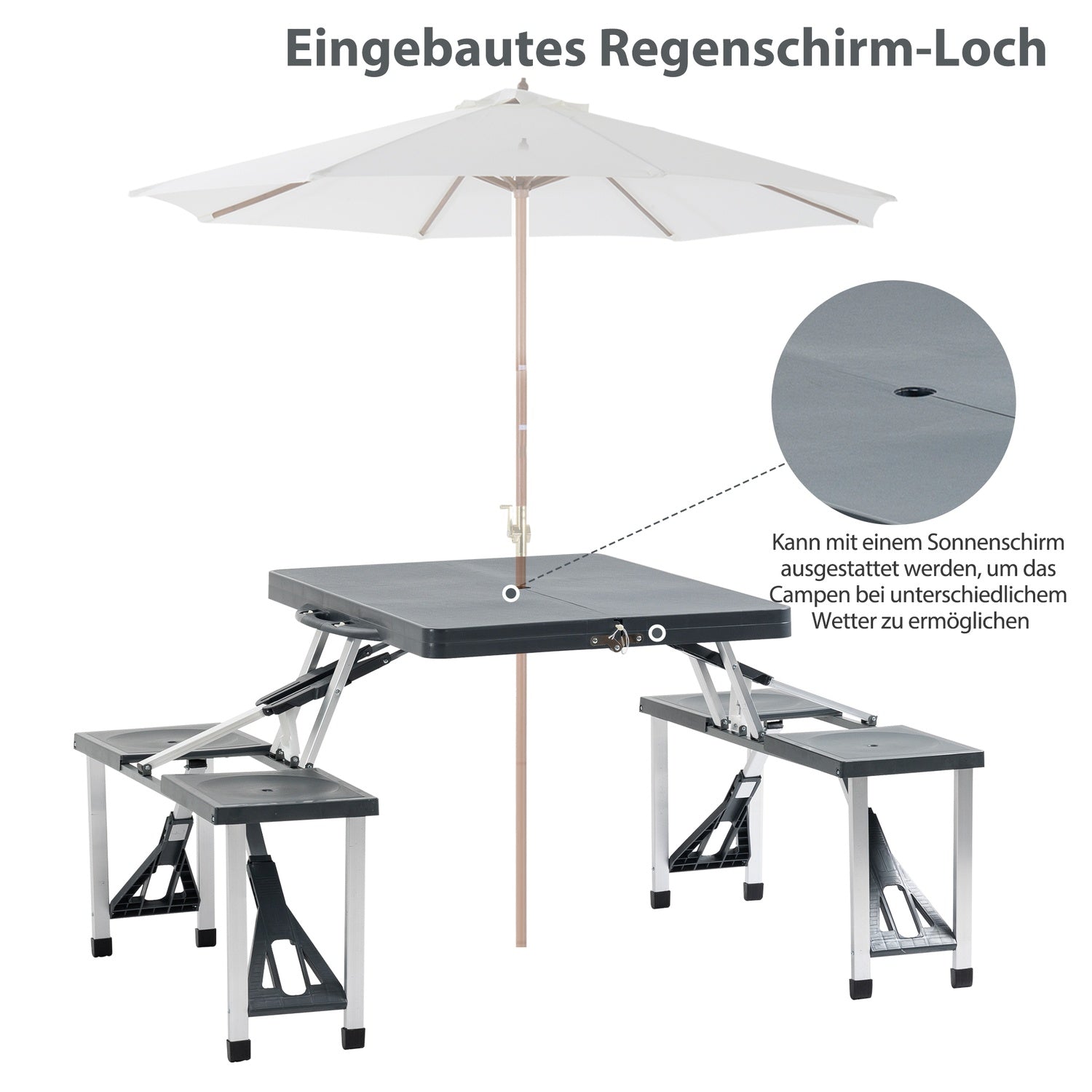 Campingbordsset i aluminium med 4 hopfällbara säten