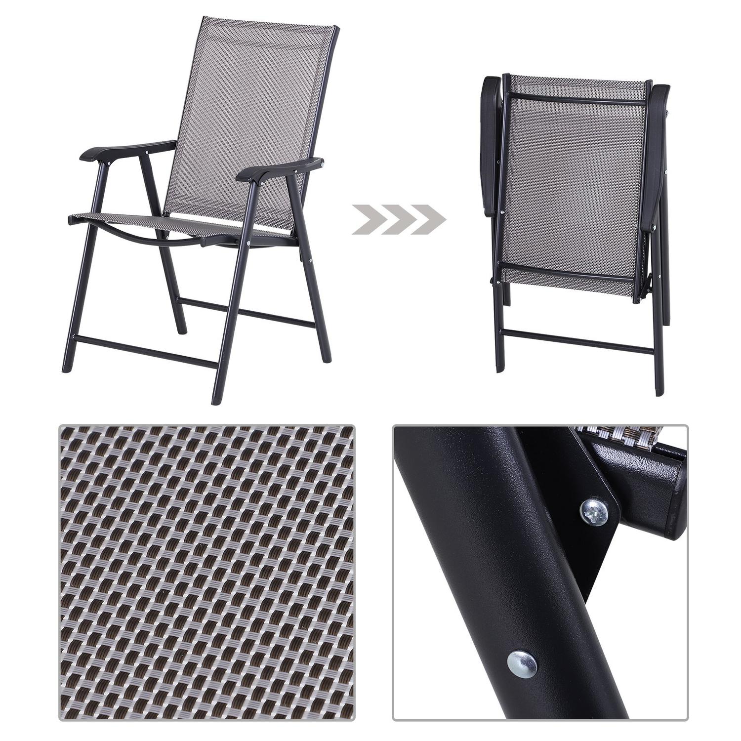 Camping hopfällbara stolar Set om 2, metall, armstöd, grå