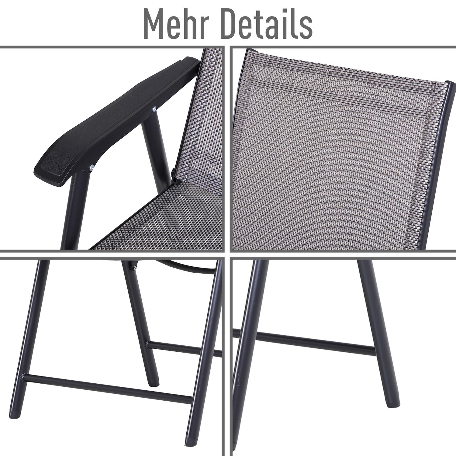 Camping hopfällbara stolar Set om 2, metall, armstöd, grå