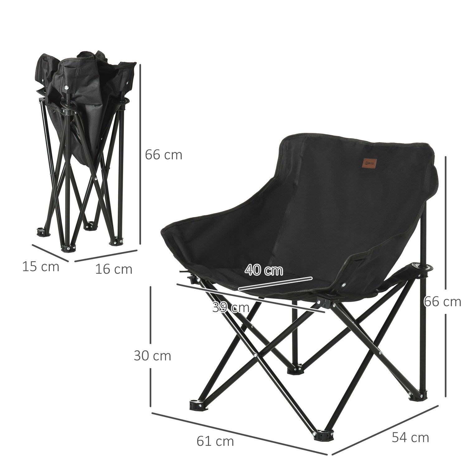 Fällbar campingstol med sidoficka – stålben, svart