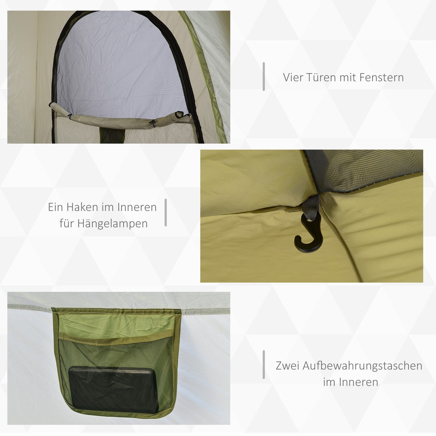 4-personers campingtält, enkel installation, väderbeständig, grön-grå