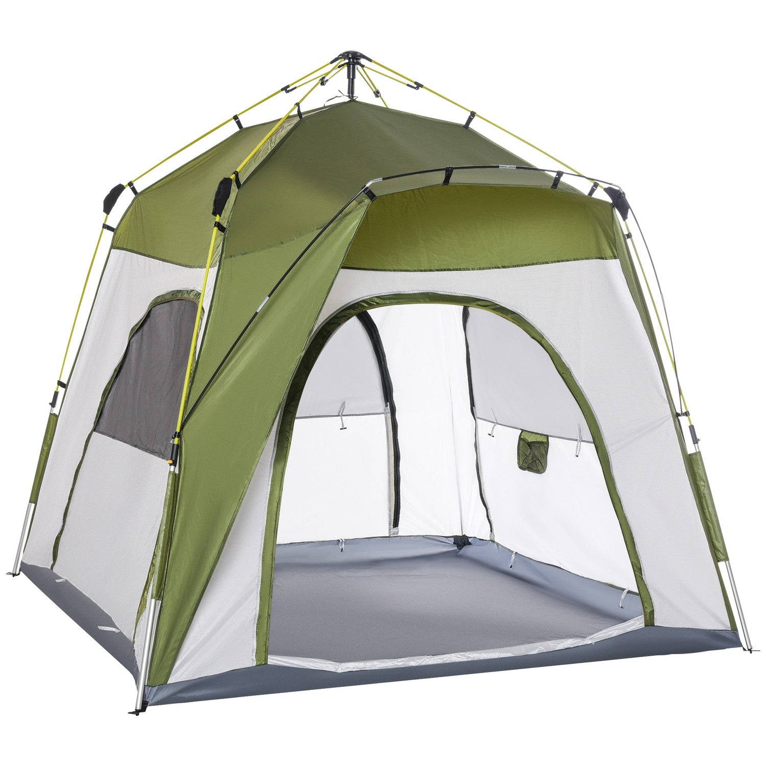 4-personers campingtält, enkel installation, väderbeständig, grön-grå