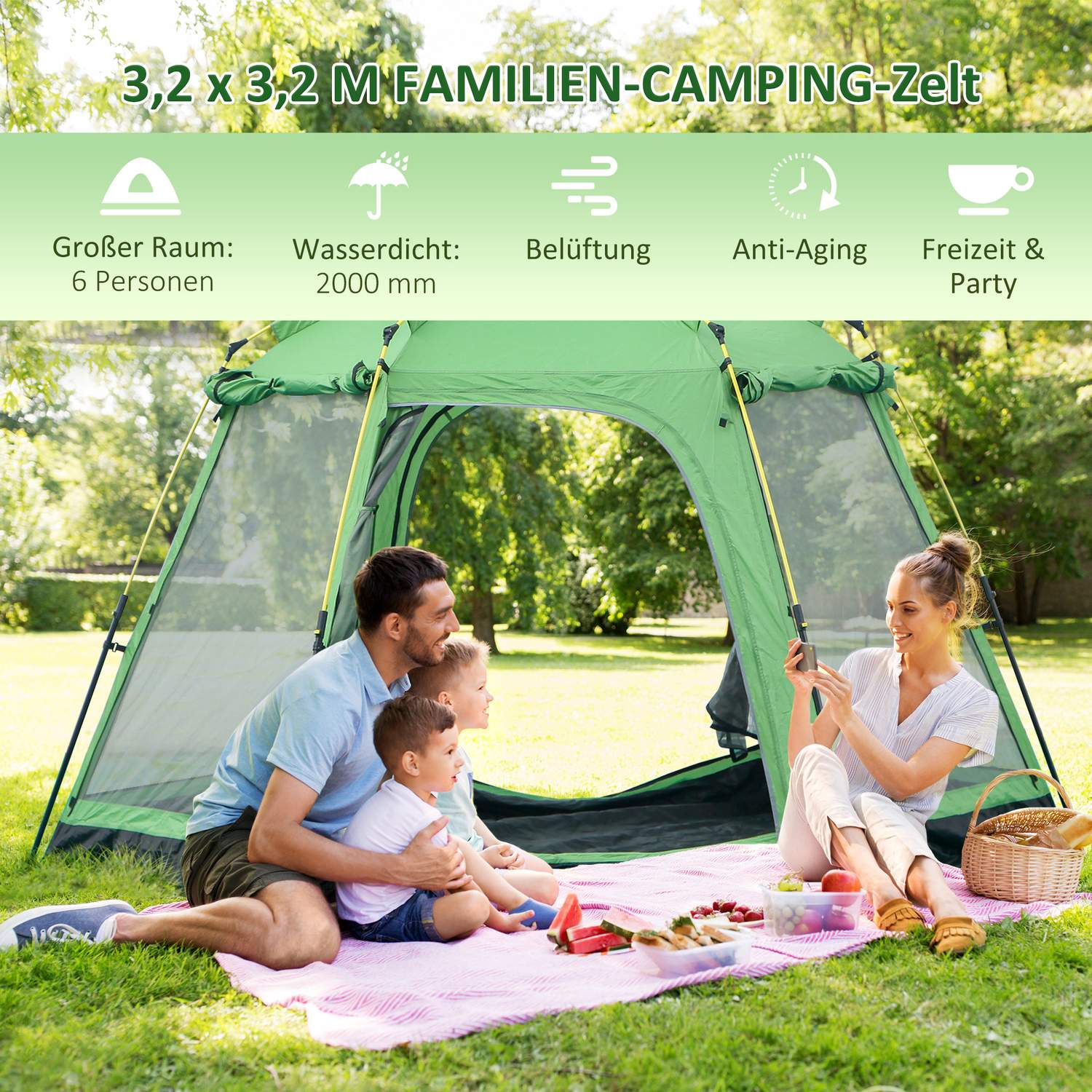 6-personers familjedome campingtält, vattentät, enkel installation