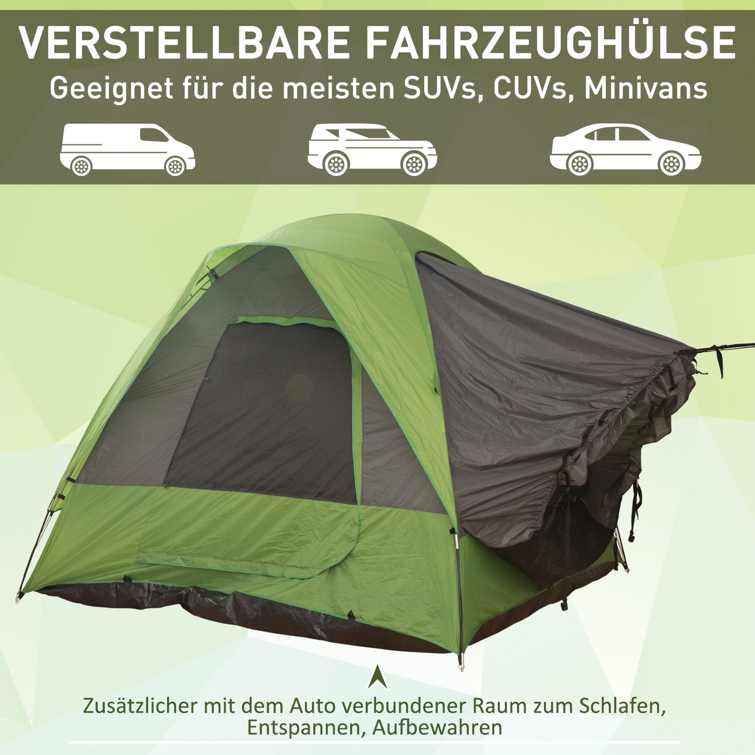 Campingtält för 4-5 personer, glasfiberpolyester, grönt
