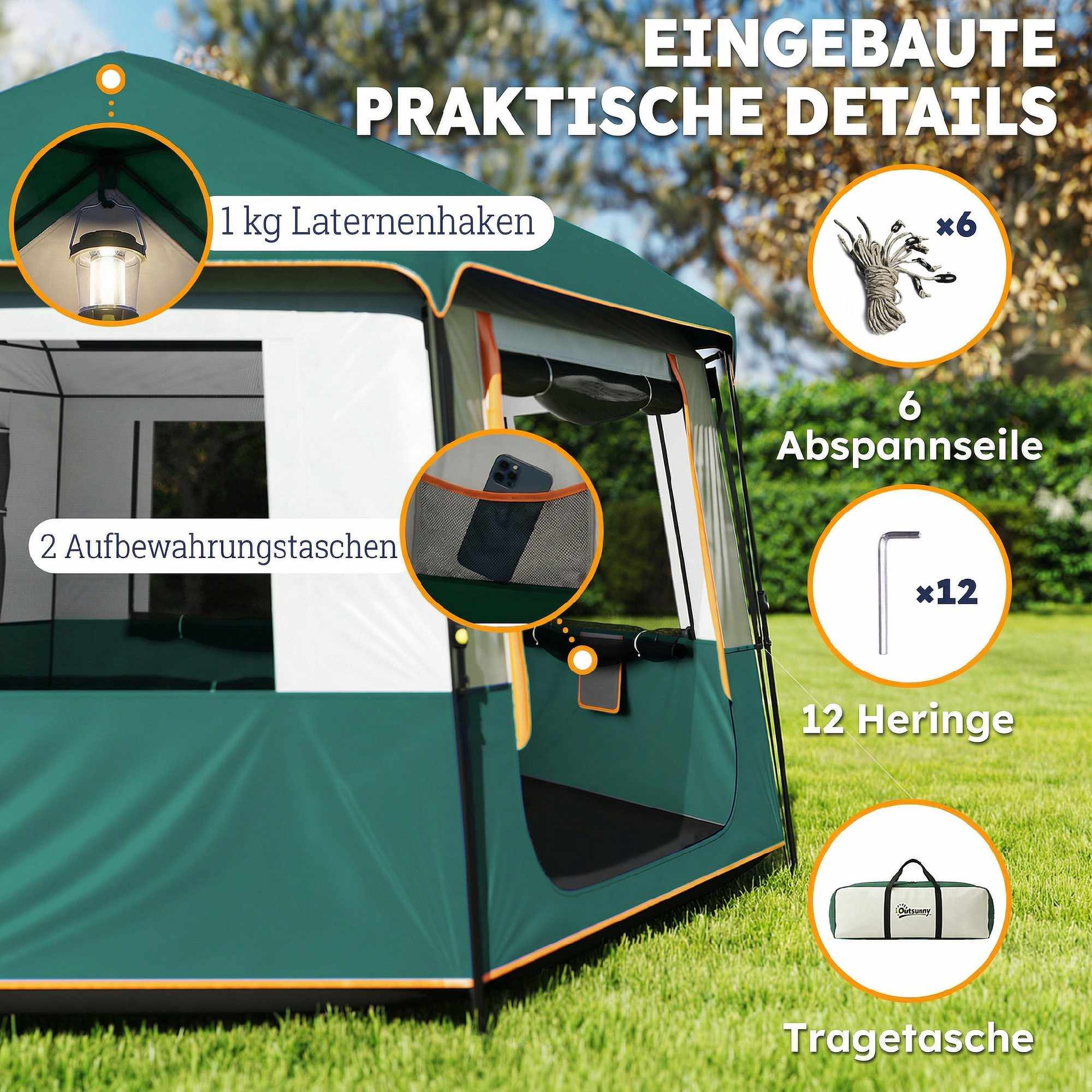 Campingtält för 4-6 personer, vattentätt, UV30+ skydd