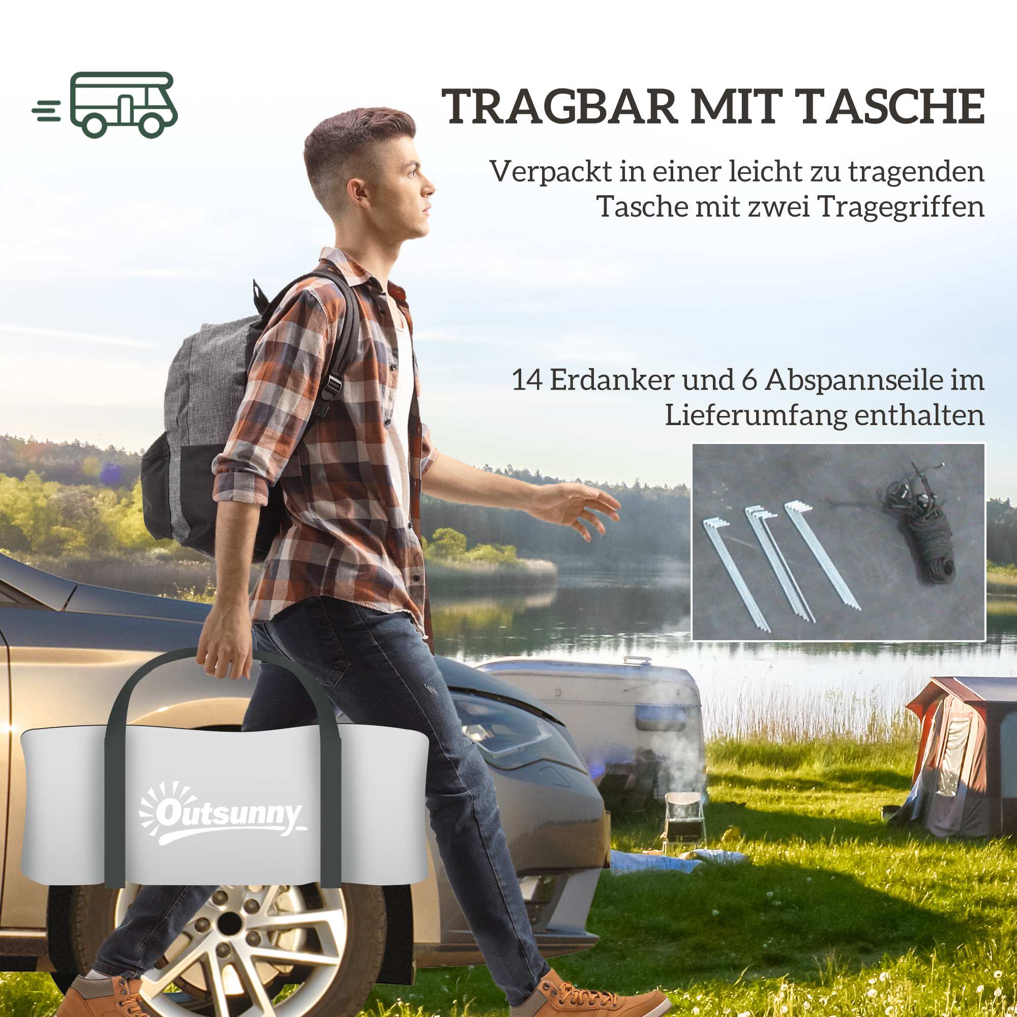 Campingtält för 4 personer, vattentätt, design med 2 rum