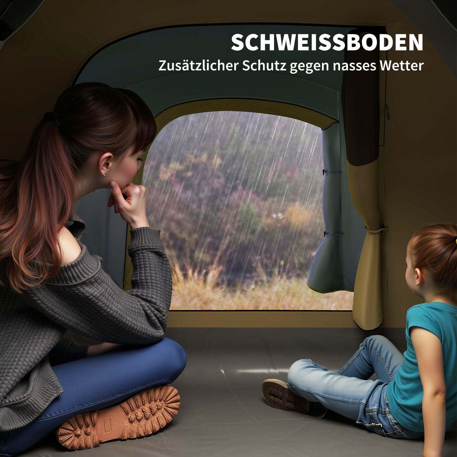 Campingtält för 4 personer, vattentätt tunneltält med 2 dörrar och krokar, packpåse, 3,45 x 2,4 x 1,3 m, ljusblått