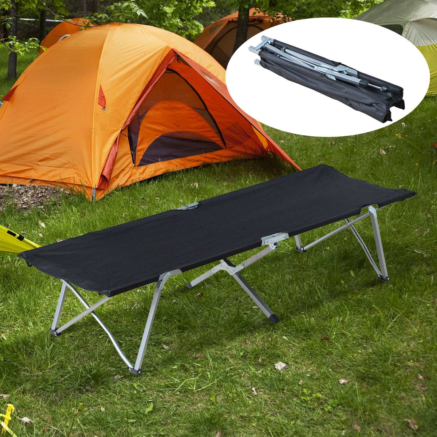 Campingsäng med bärväska – Svart, bärbar design