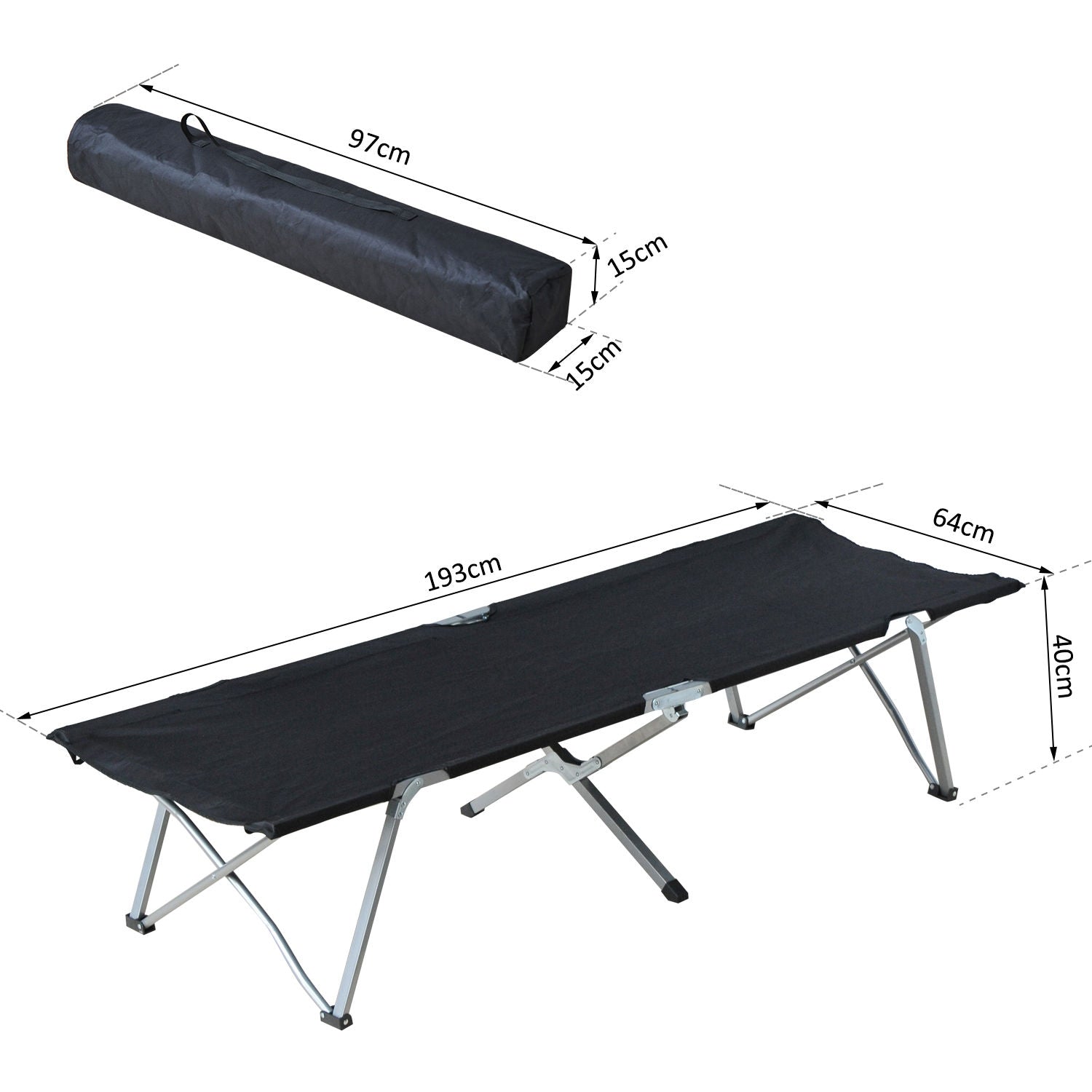 Campingsäng med bärväska – Svart, bärbar design