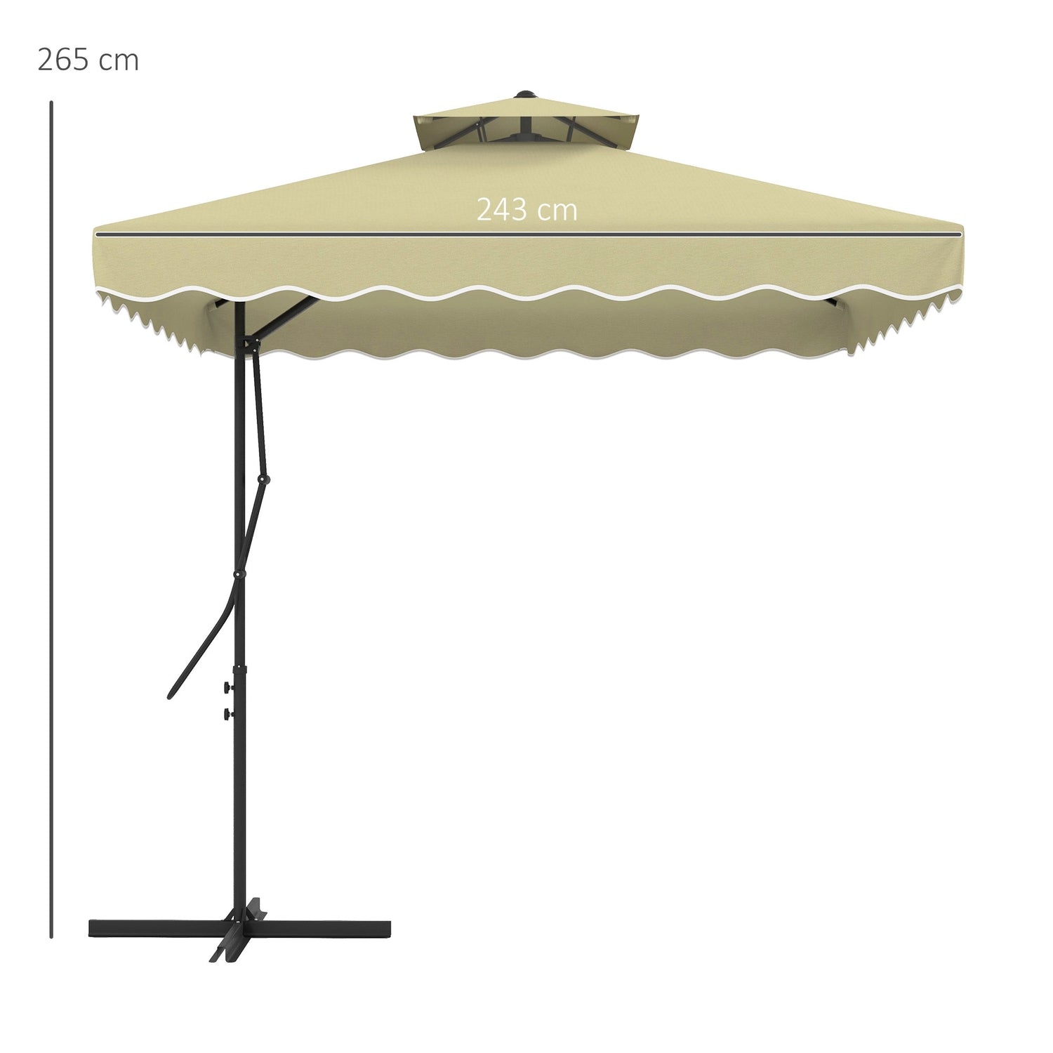 Cantilever Parasoll 243x243cm med UV-skydd & Dubbeltak