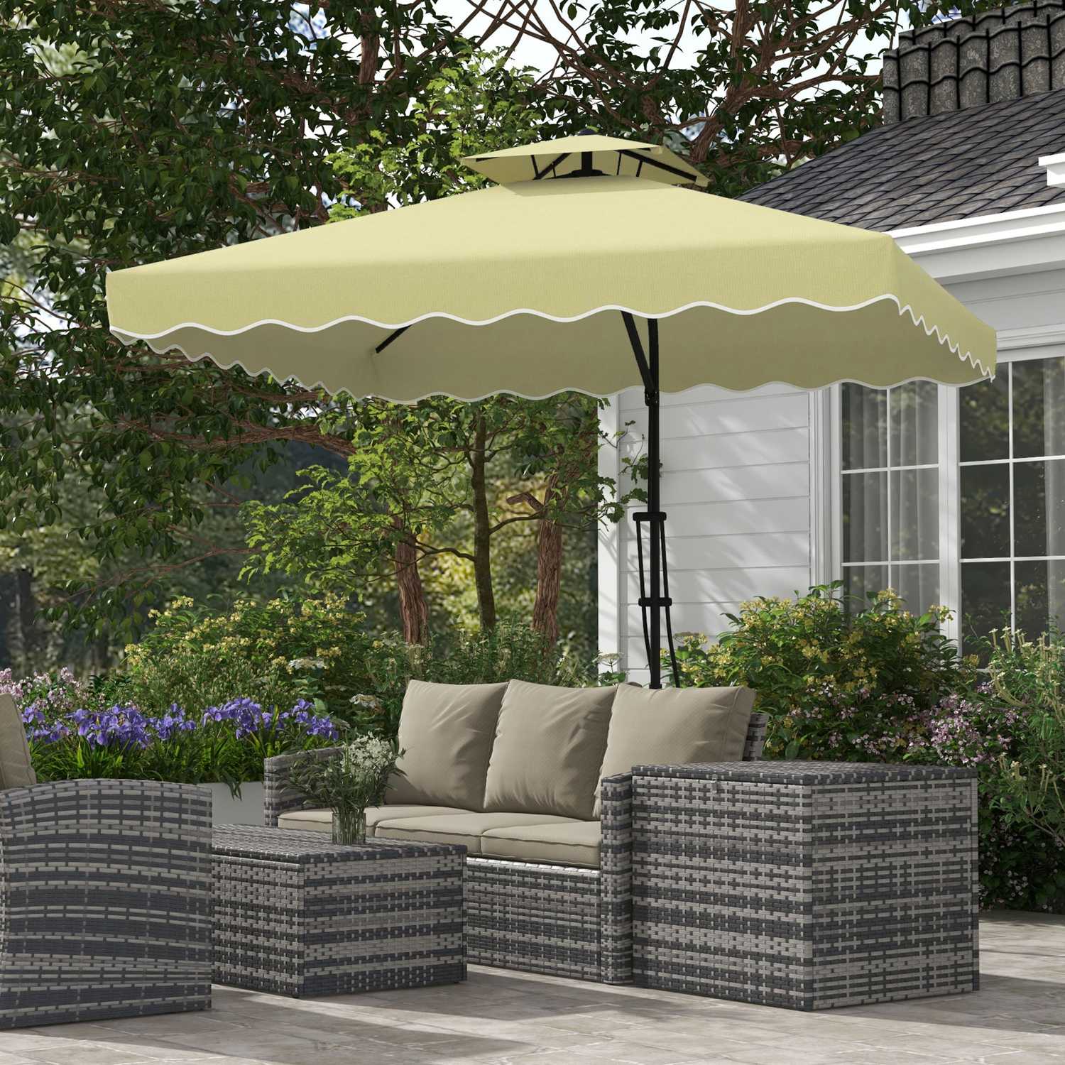 Cantilever Parasoll 243x243cm med UV-skydd & Dubbeltak