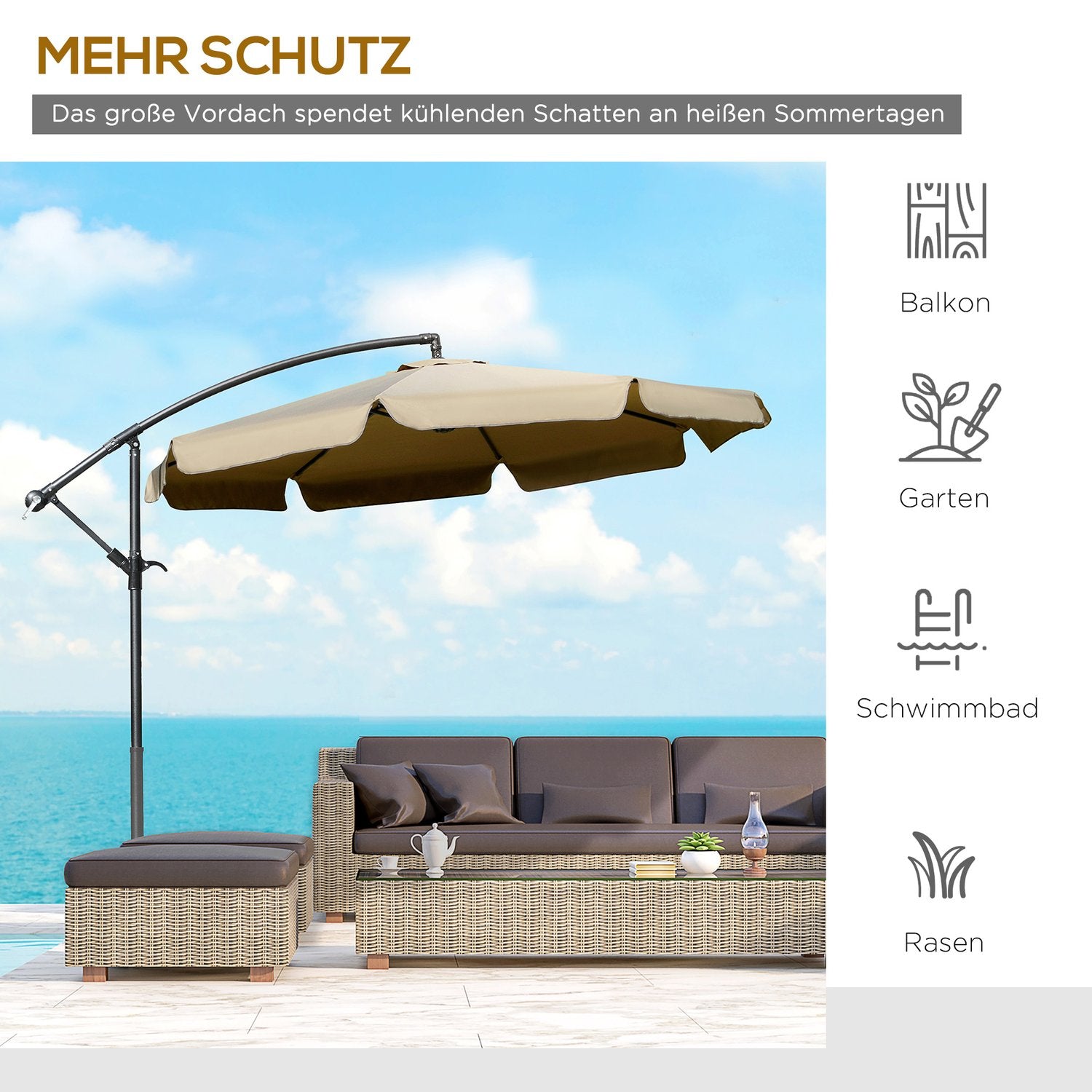 Cantilever Parasoll Paraply med vev, solskydd 2,65m