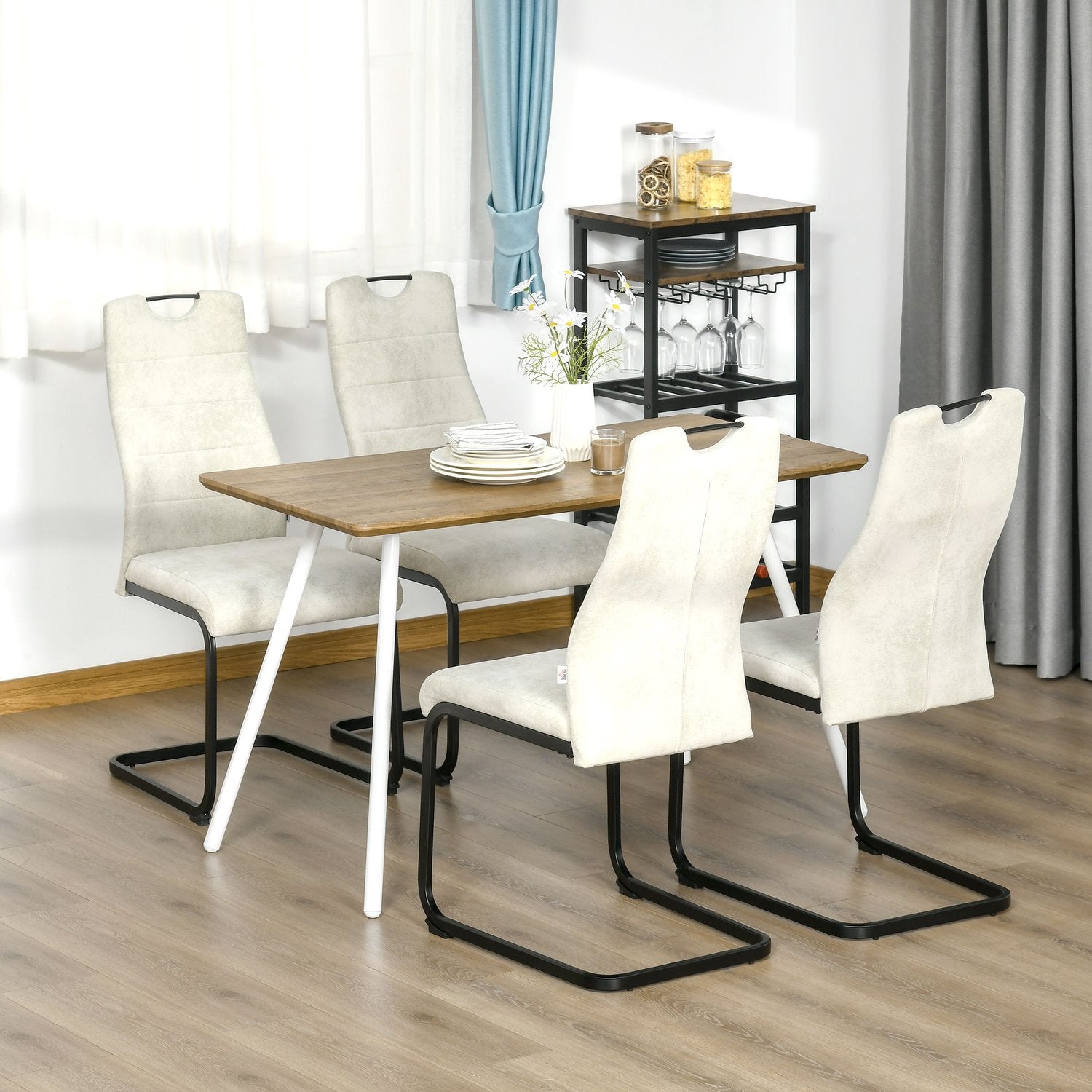 Cantilever matstolar, ergonomiskt set om 4, beige polyester