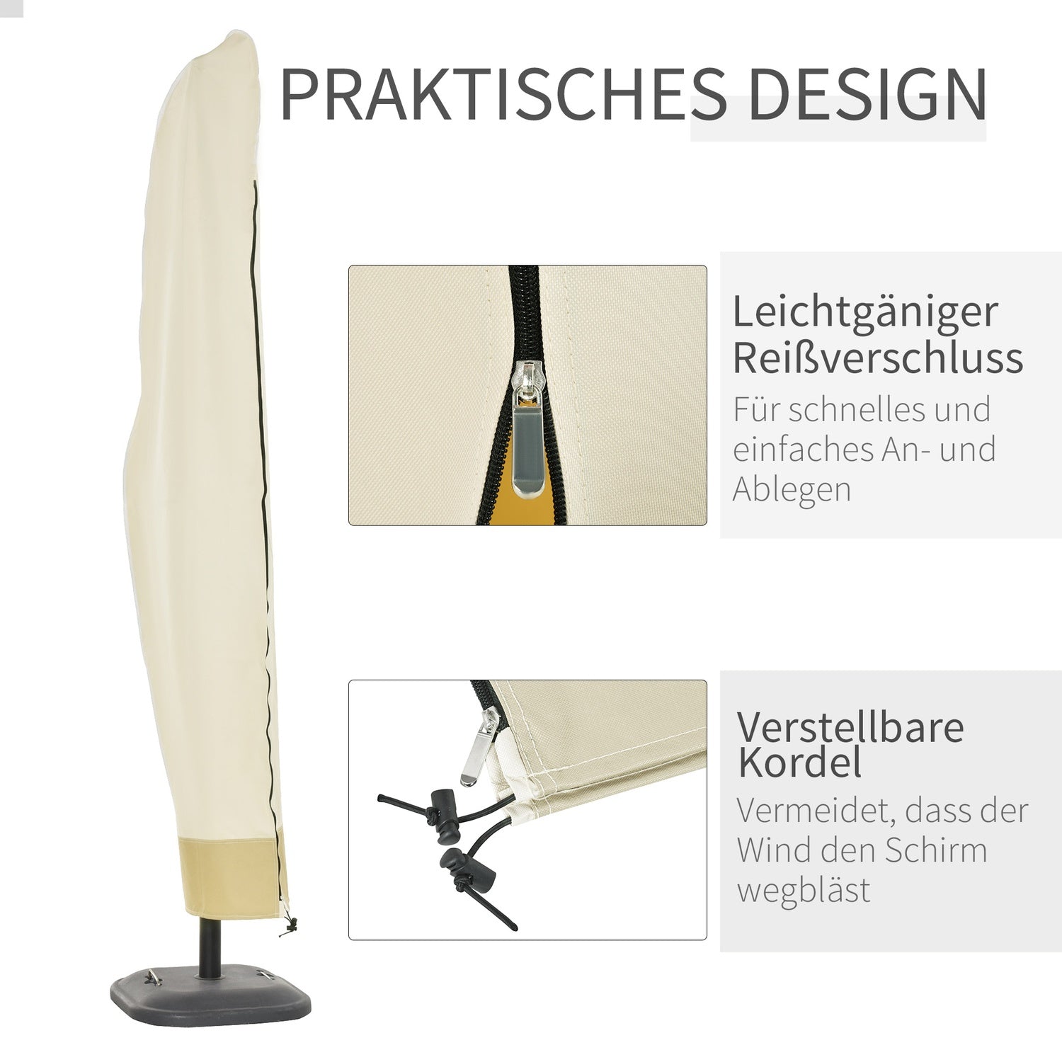 Cantilever paraplyskydd, Oxford med dragkedja, Beige 56x220cm