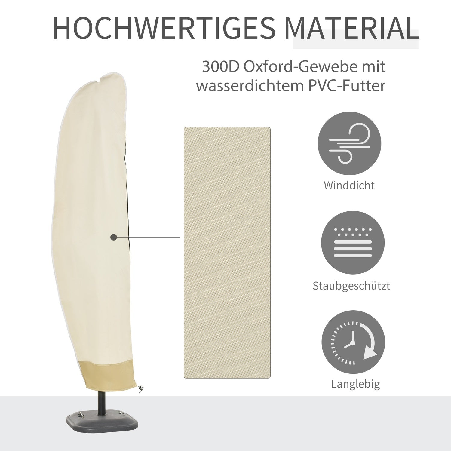 Cantilever paraplyskydd, Oxford med dragkedja, Beige 56x220cm