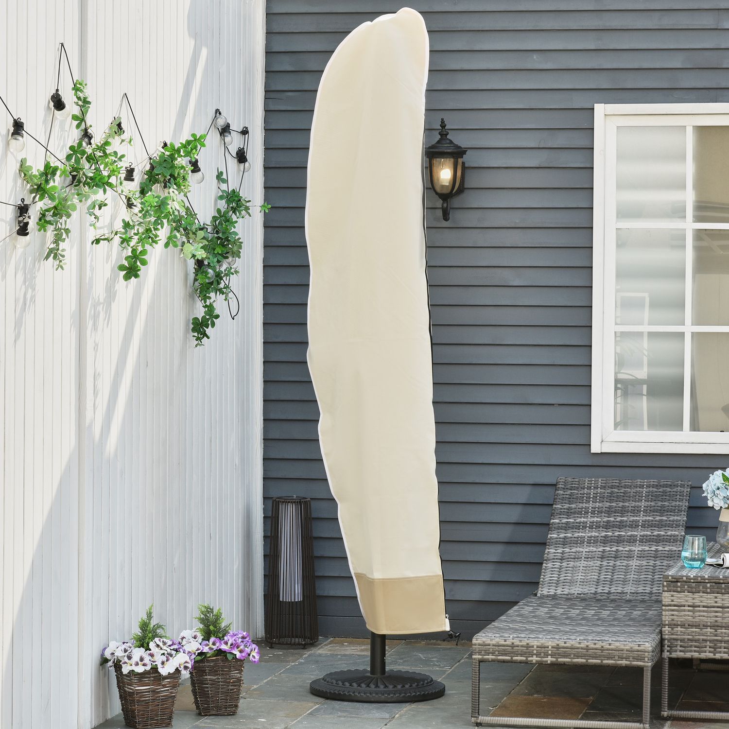 Cantilever paraplyskydd, Oxford med dragkedja, Beige 56x220cm