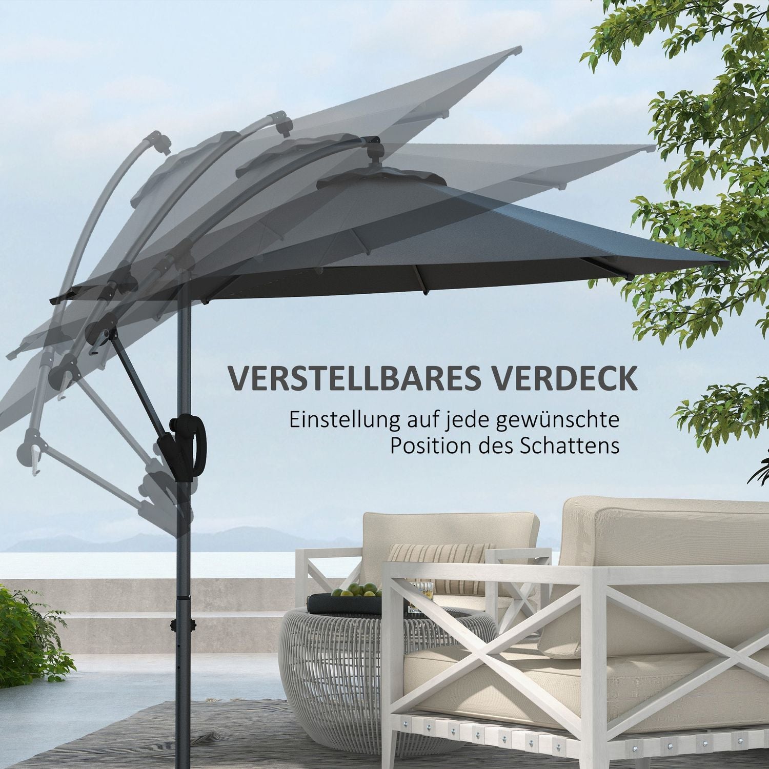 Cantilever uteplatsparaply, Ø293 Cm, Vev & Tilt, Cross Base