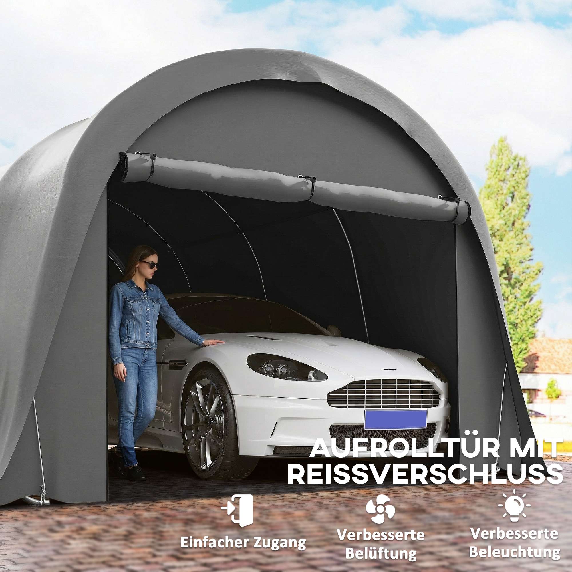 Carporttält 3x6m Vattentätt med Avtagbara Sidor