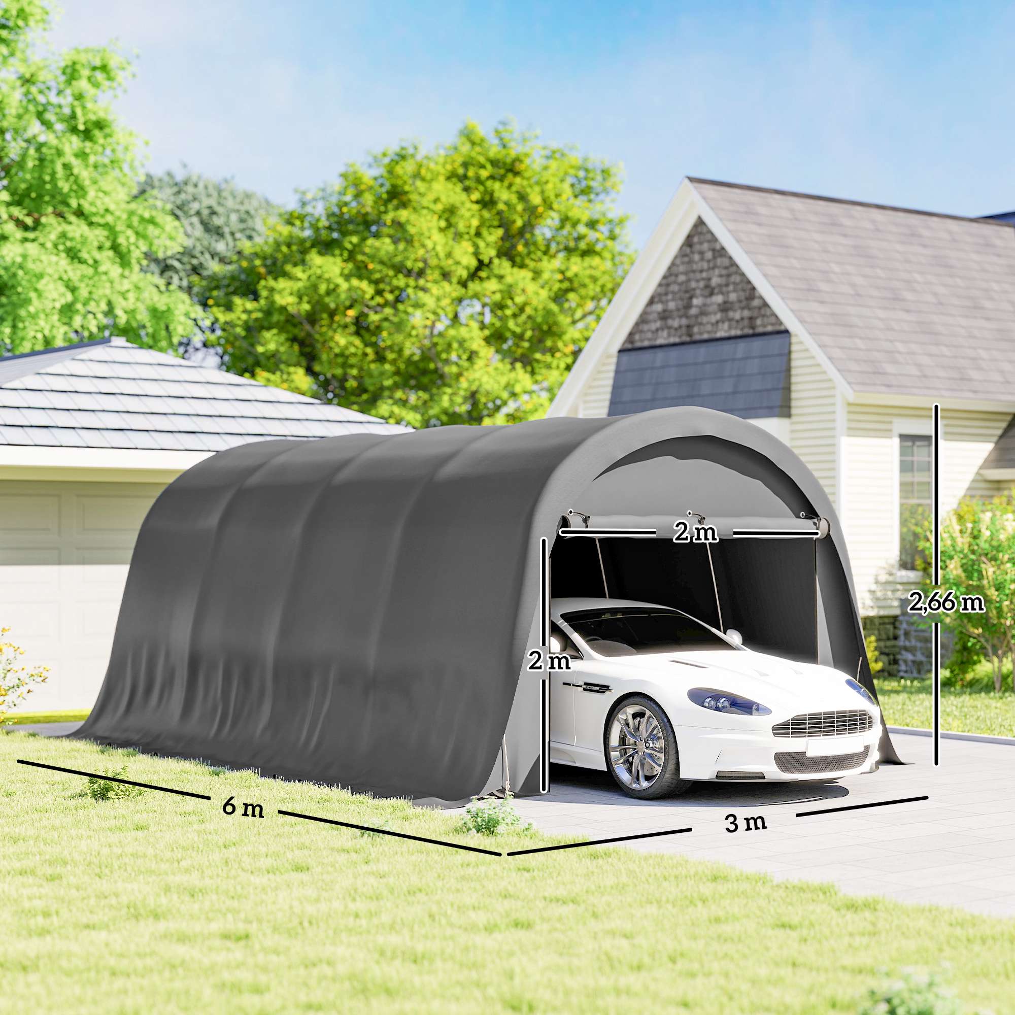 Carporttält 3x6m Vattentätt med Avtagbara Sidor