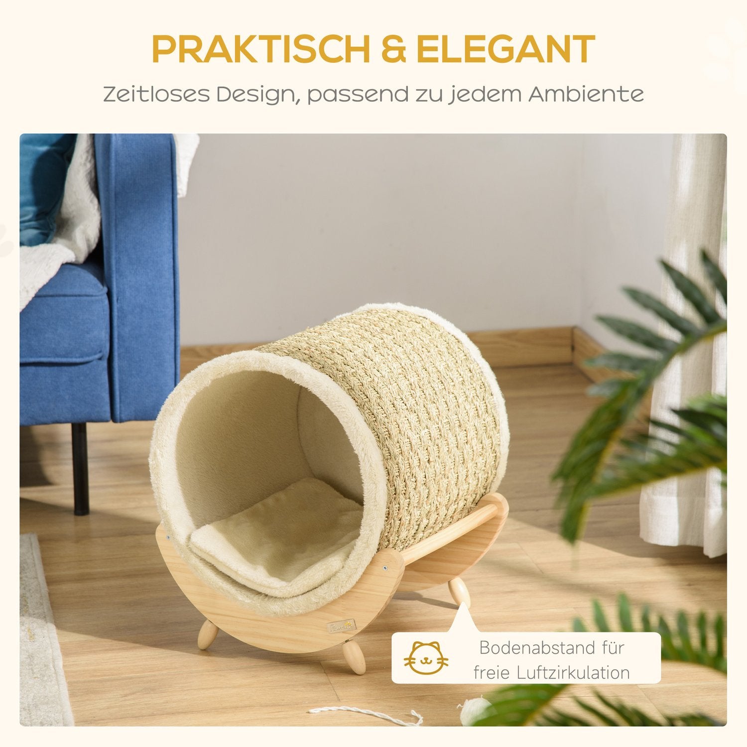 Cat Cave Bed med skrapdyna, furu, flanell