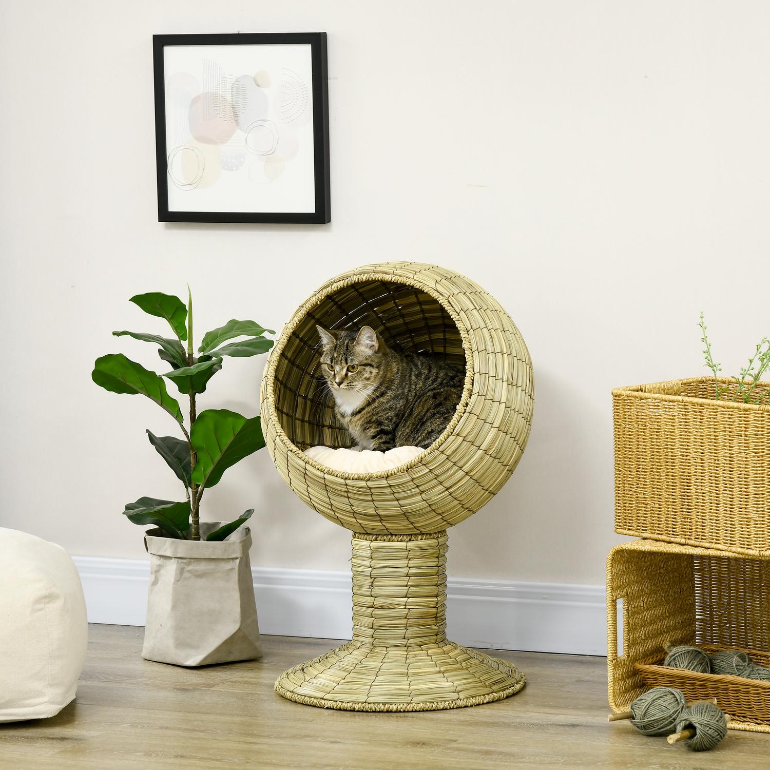 Cat Cave Korg med avtagbar kudde, sjögräs, 41x71,5 cm