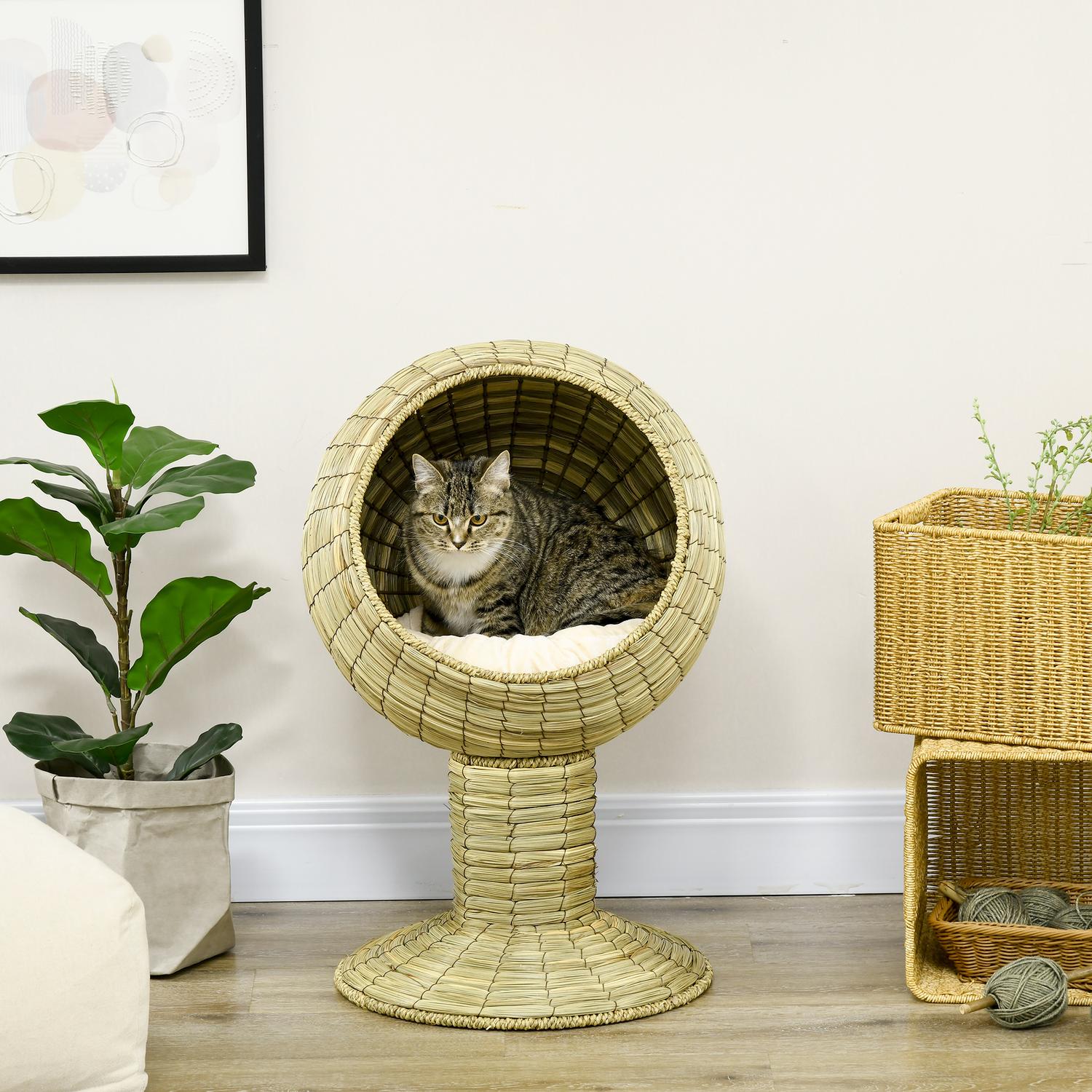 Cat Cave Korg med avtagbar kudde, sjögräs, 41x71,5 cm